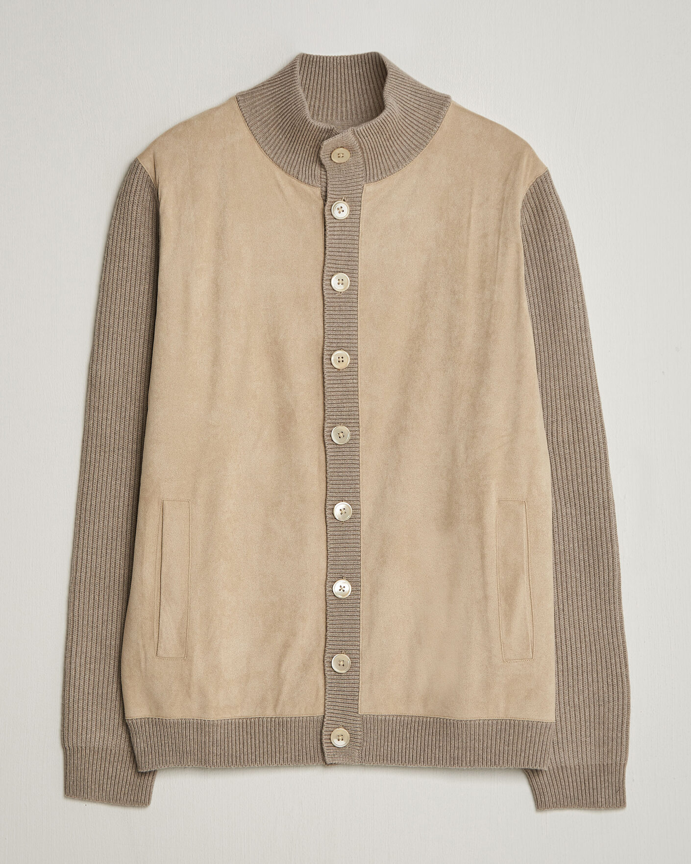 Herre | Gensere | Stenströms | Knitted Hybrid Buttoned Alcantara Cardigan Taupe