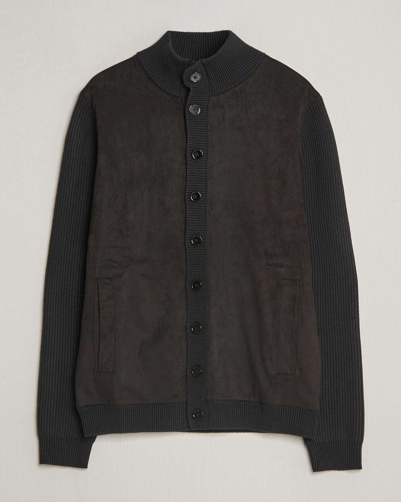 Herre | Gensere | Stenströms | Knitted Hybrid Buttoned Alcantara Cardigan Black