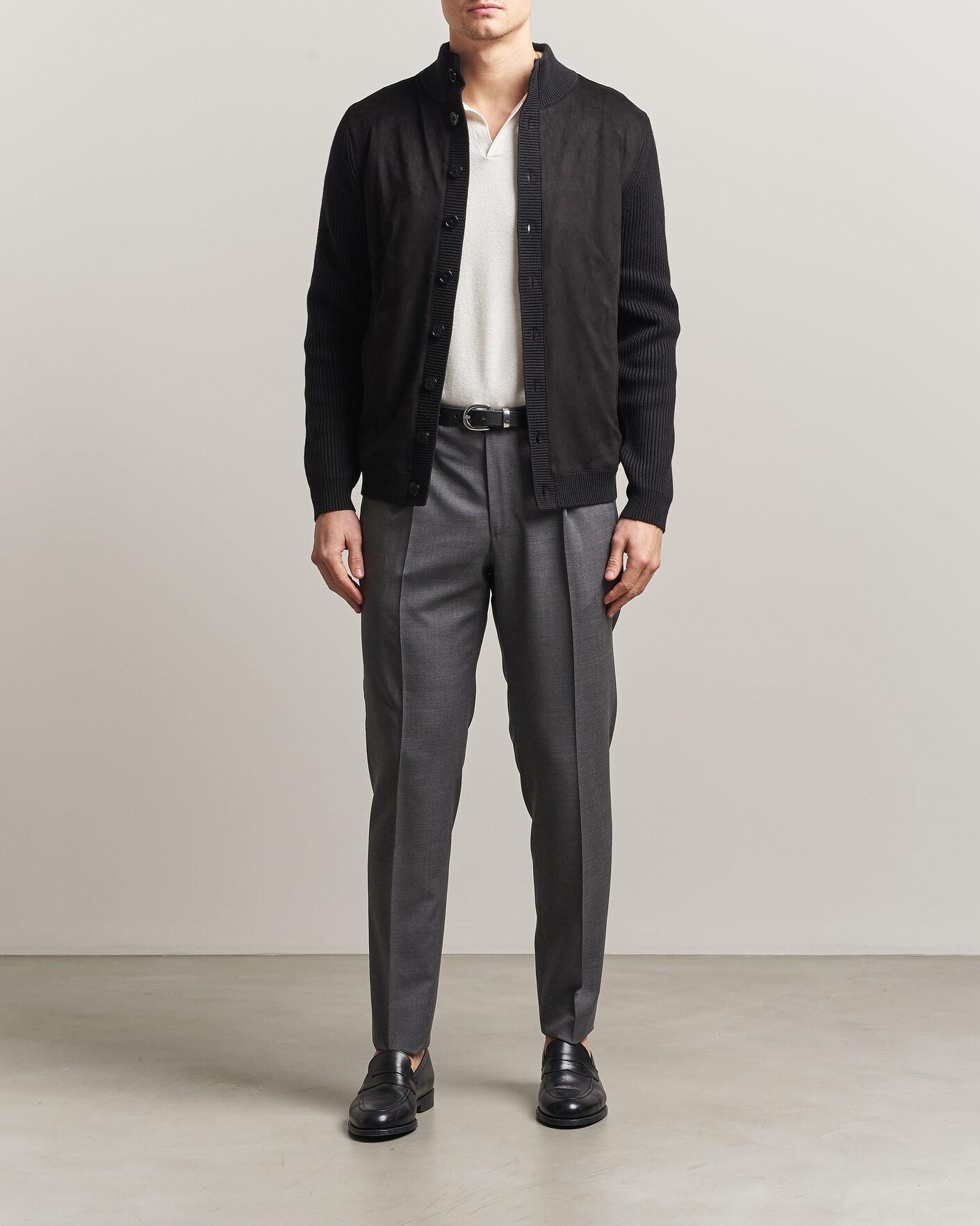 Herre | Gensere | Stenströms | Knitted Hybrid Buttoned Alcantara Cardigan Black