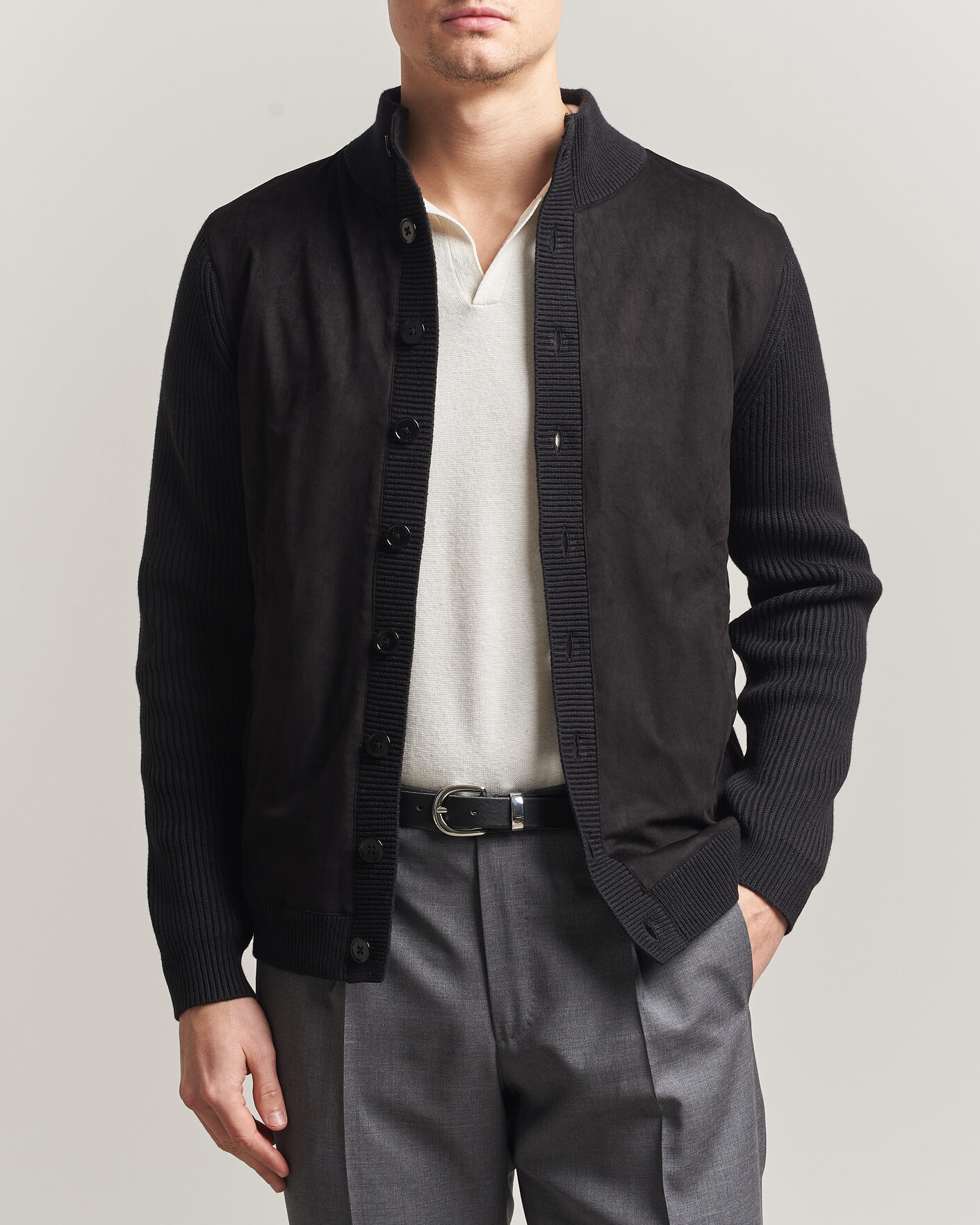 Herre | Gensere | Stenströms | Knitted Hybrid Buttoned Alcantara Cardigan Black