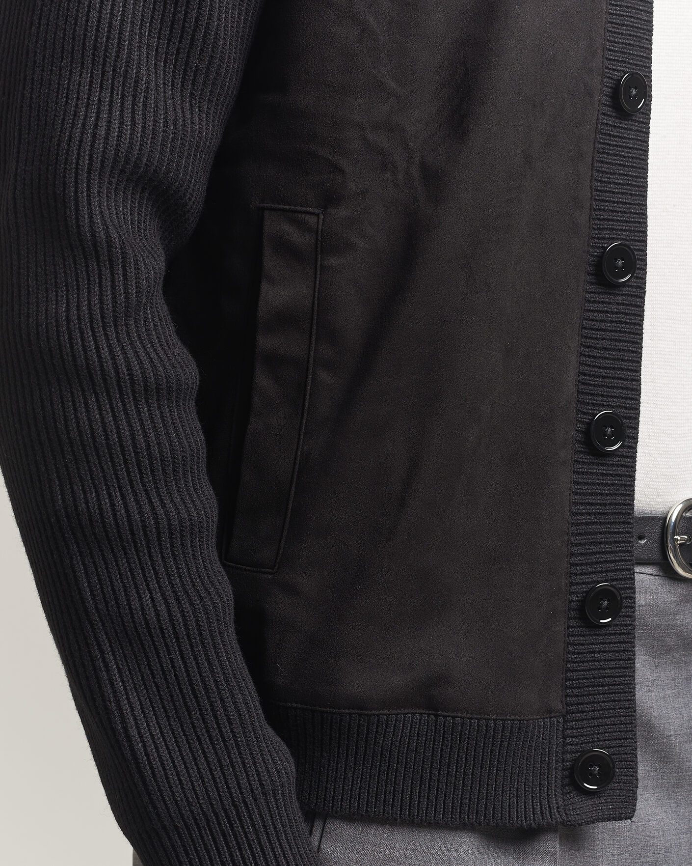 Herre | Gensere | Stenströms | Knitted Hybrid Buttoned Alcantara Cardigan Black