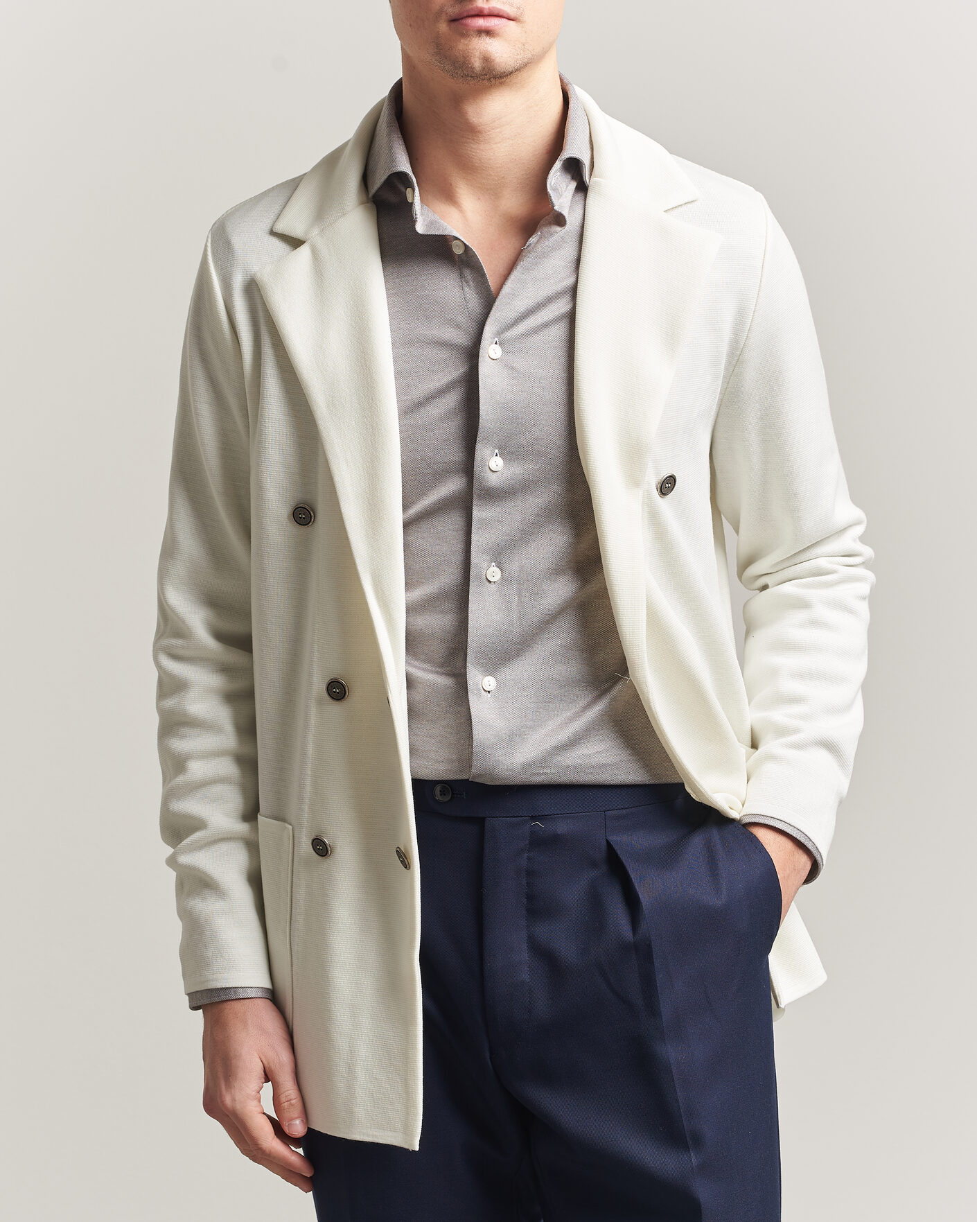 Herre | Dressjakker | Stenströms | Milano Knitted DB Textured Blazer White
