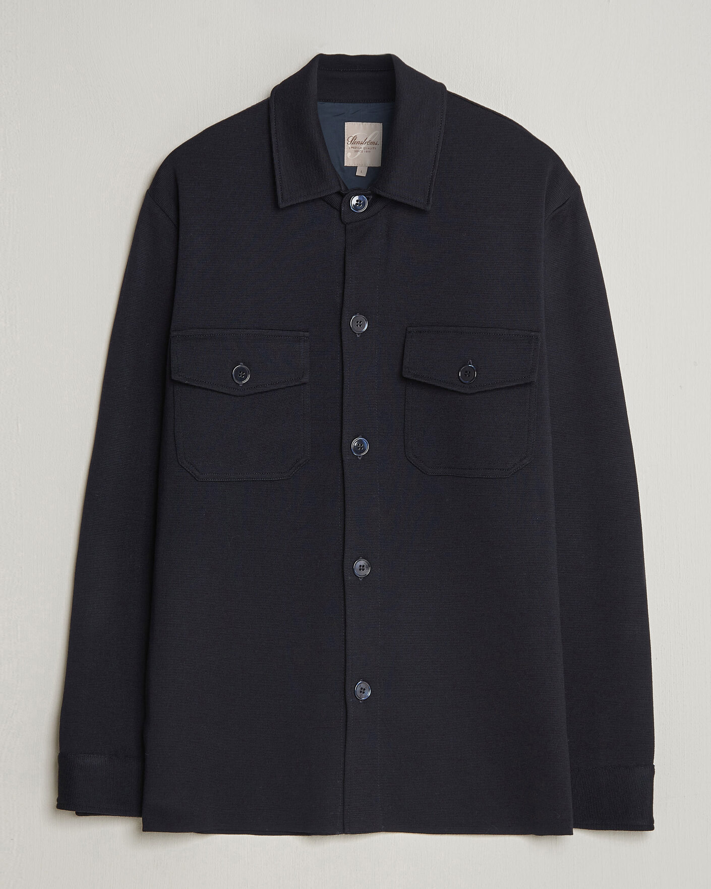 Herre | Gensere | Stenströms | Milano Knitted Merino Overshirt Navy