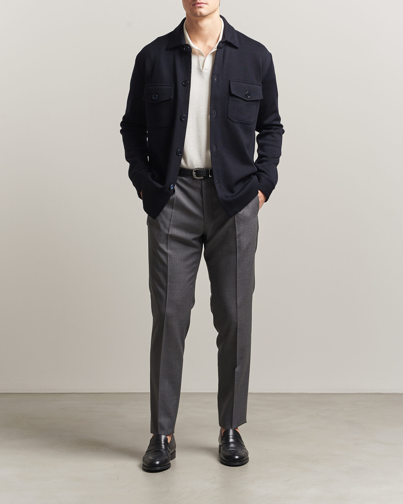 Herre | Gensere | Stenströms | Milano Knitted Merino Overshirt Navy