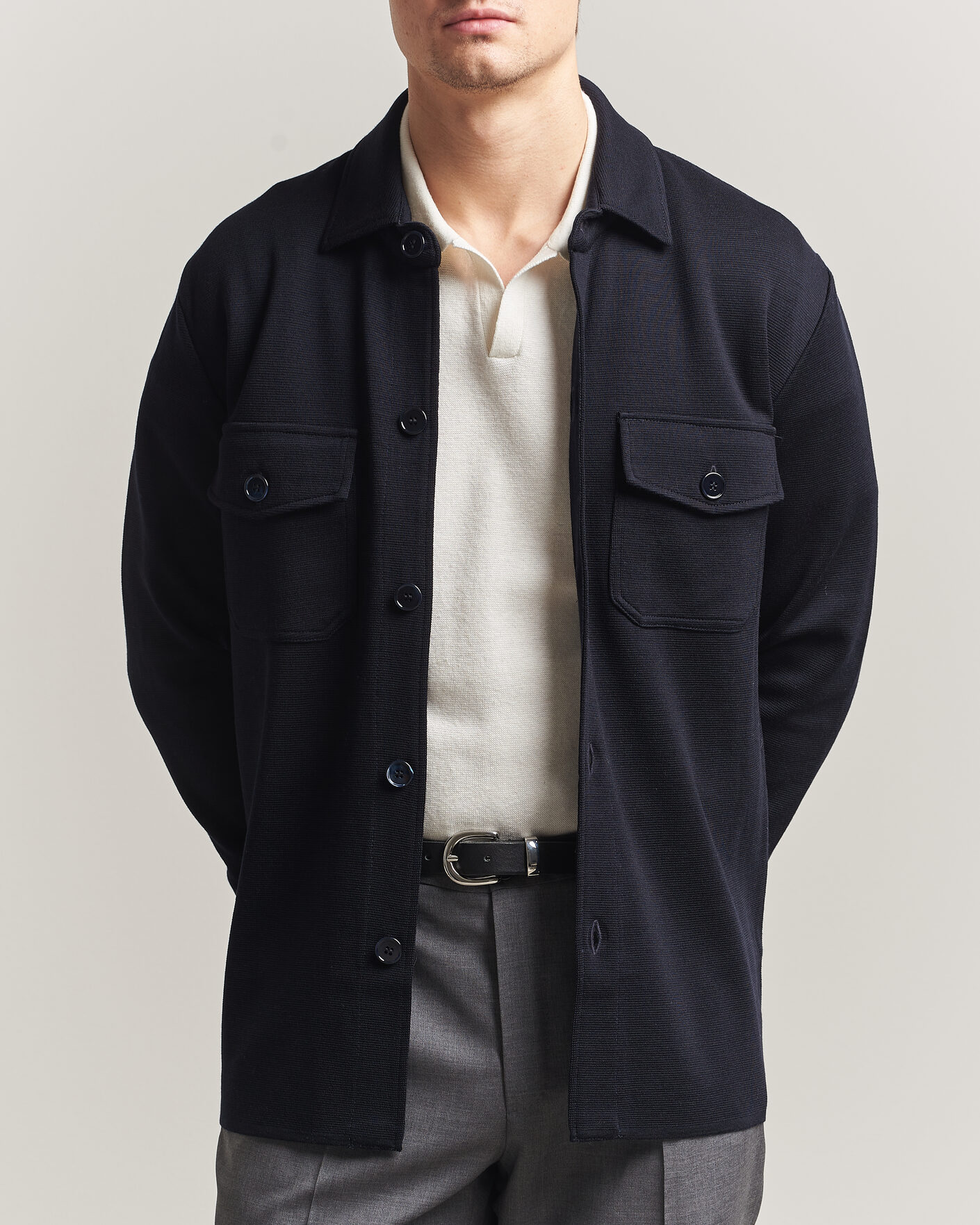 Herre | Gensere | Stenströms | Milano Knitted Merino Overshirt Navy