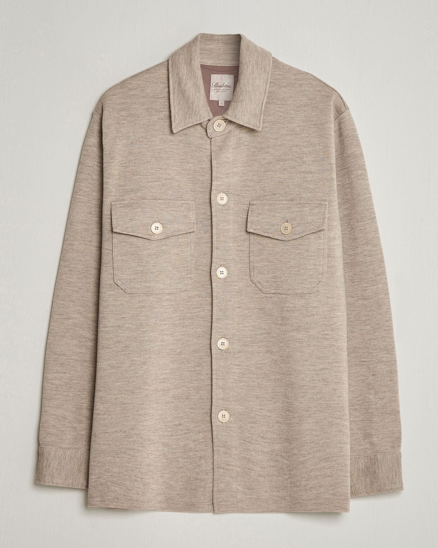 Herre | Gensere | Stenströms | Milano Knitted Merino Overshirt Beige