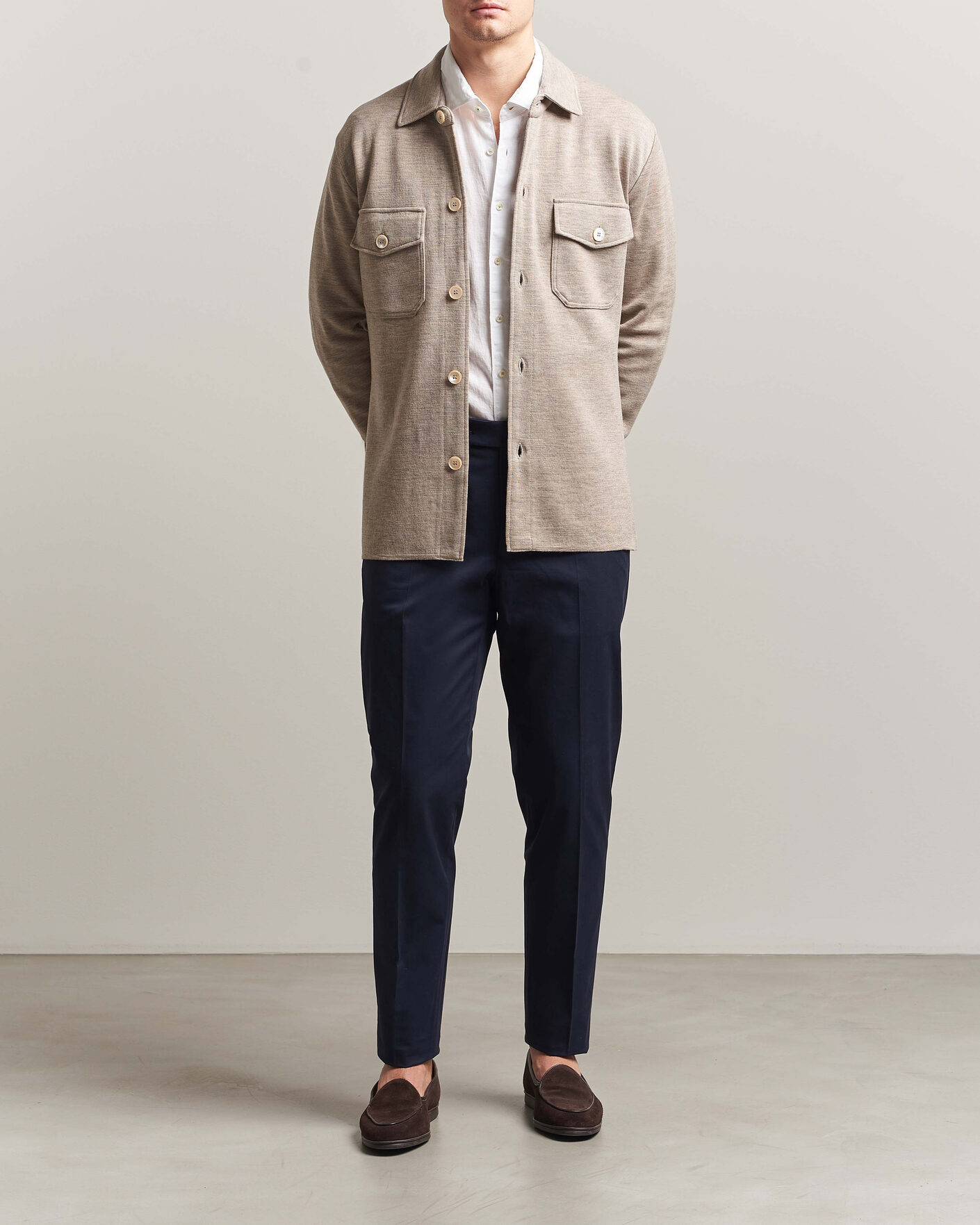 Herre | Gensere | Stenströms | Milano Knitted Merino Overshirt Beige