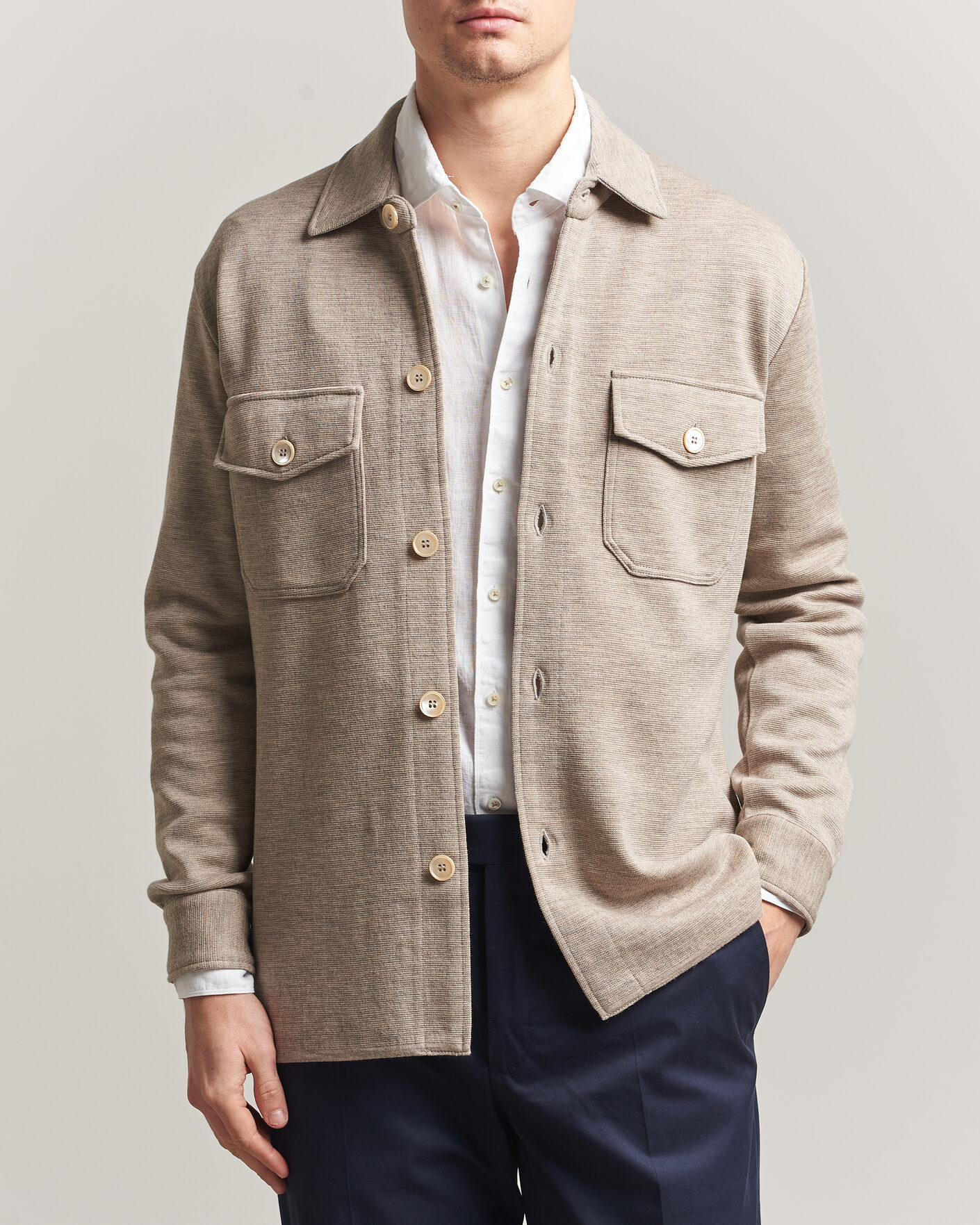 Herre | Gensere | Stenströms | Milano Knitted Merino Overshirt Beige