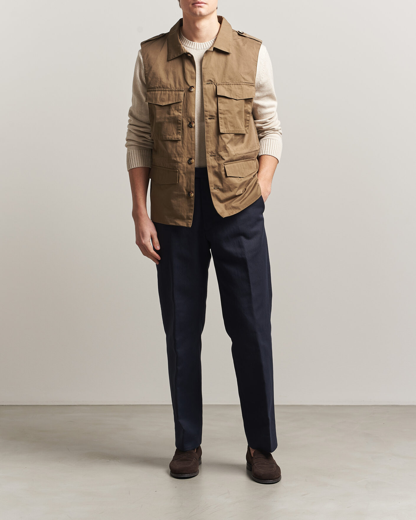 Herre | Vester | Stenströms | Cotton Twill Vest Olive