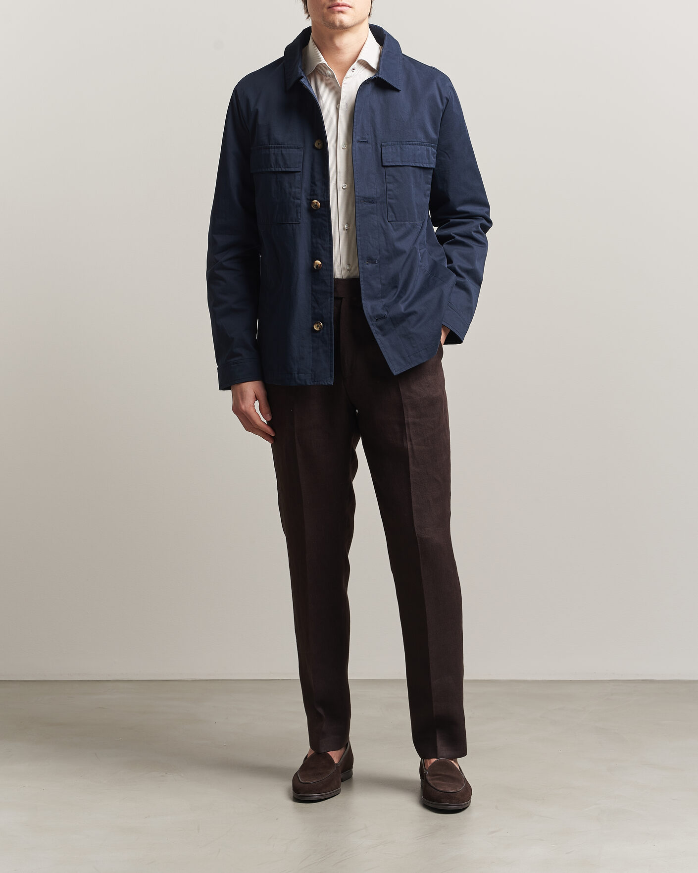 Herre | Jakker | Stenströms | Cotton Twill Overshirt Navy
