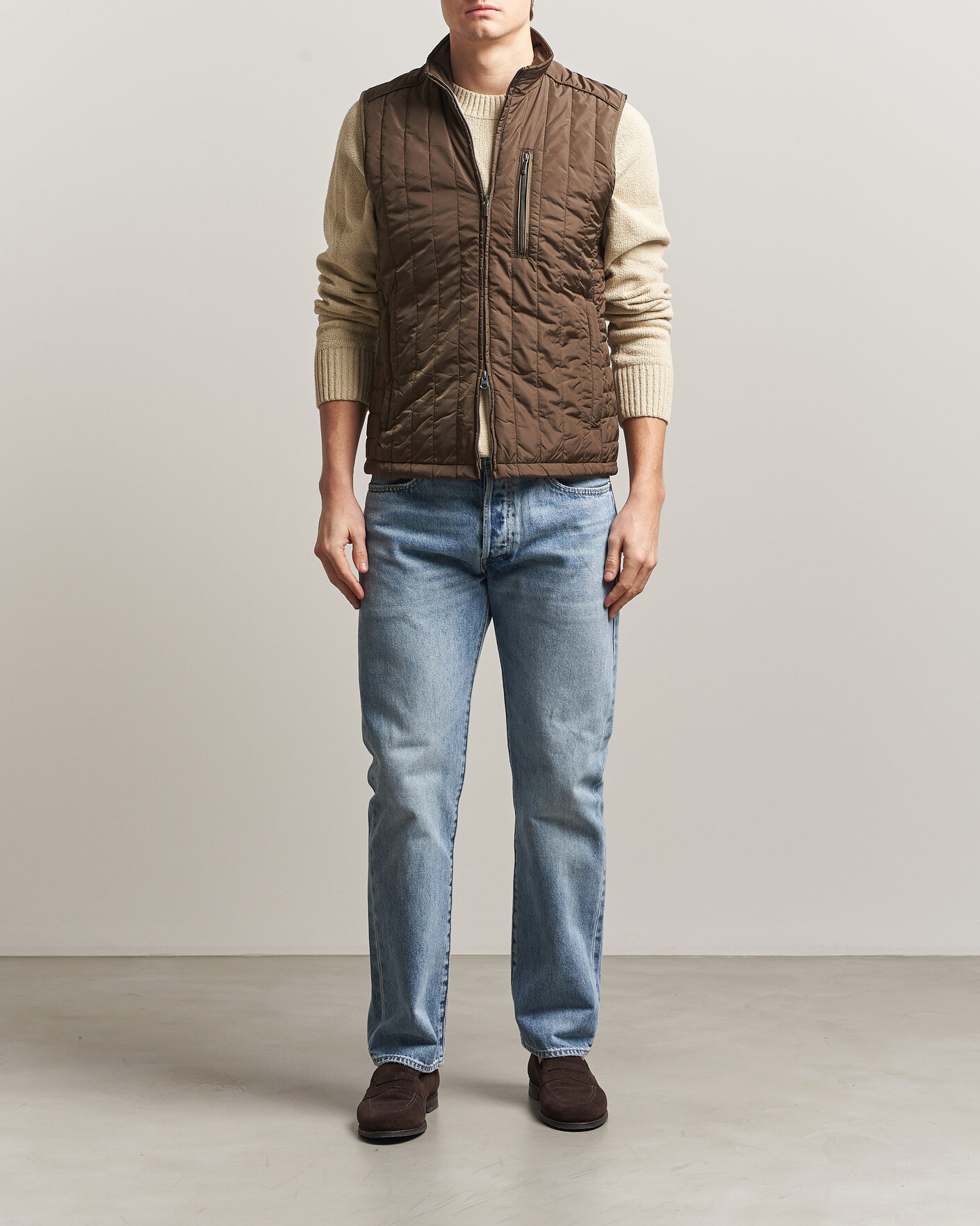 Herre | Vester | Stenströms | Nylon Quilted Light Padded Vest Olive