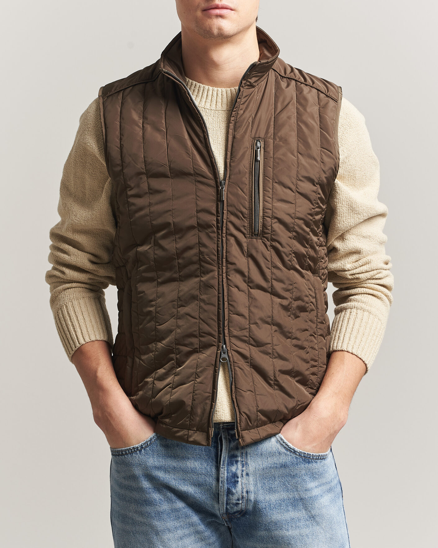 Herre | Vester | Stenströms | Nylon Quilted Light Padded Vest Olive