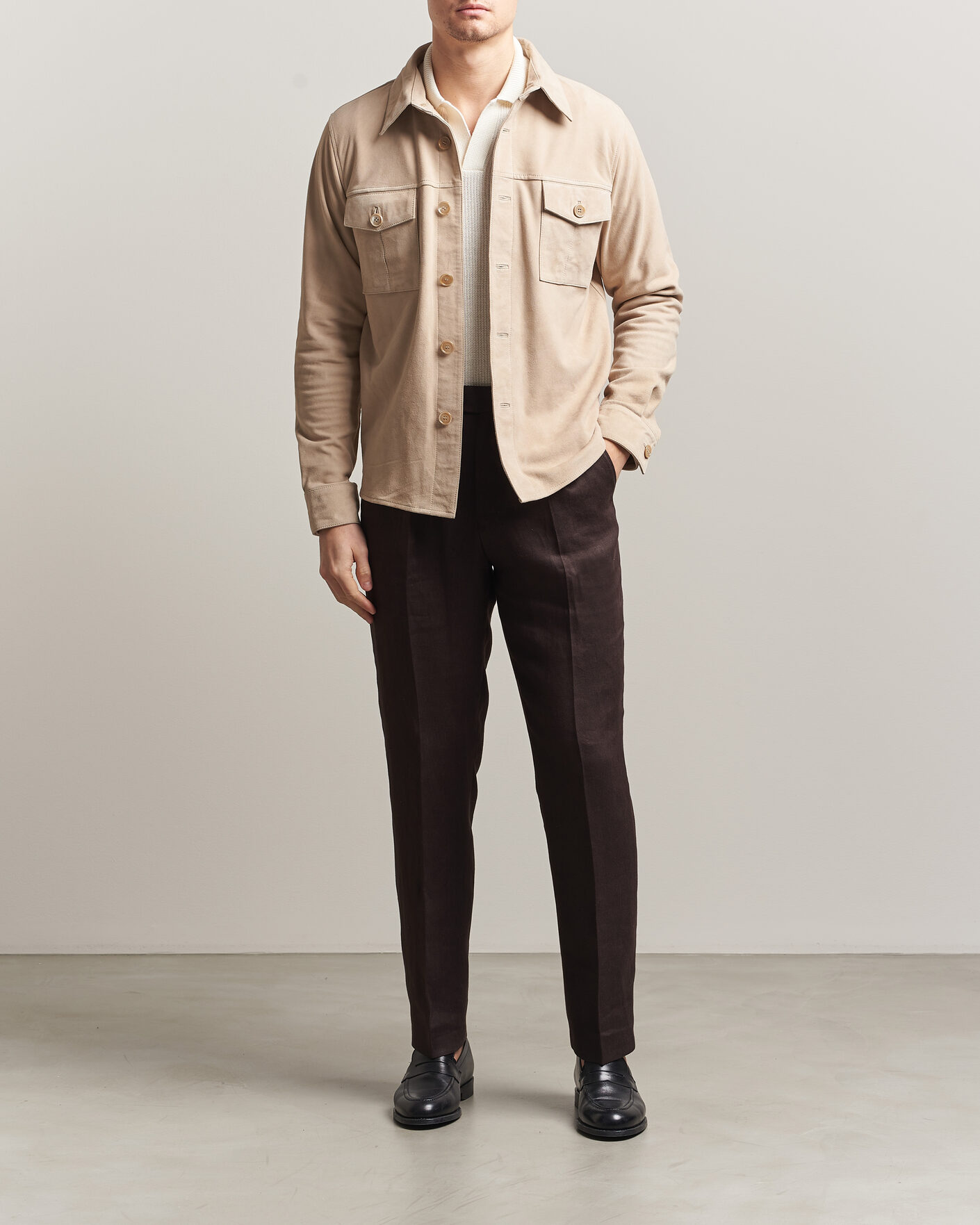 Herre | Jakker | Stenströms | Suede Pocket Overshirt Beige