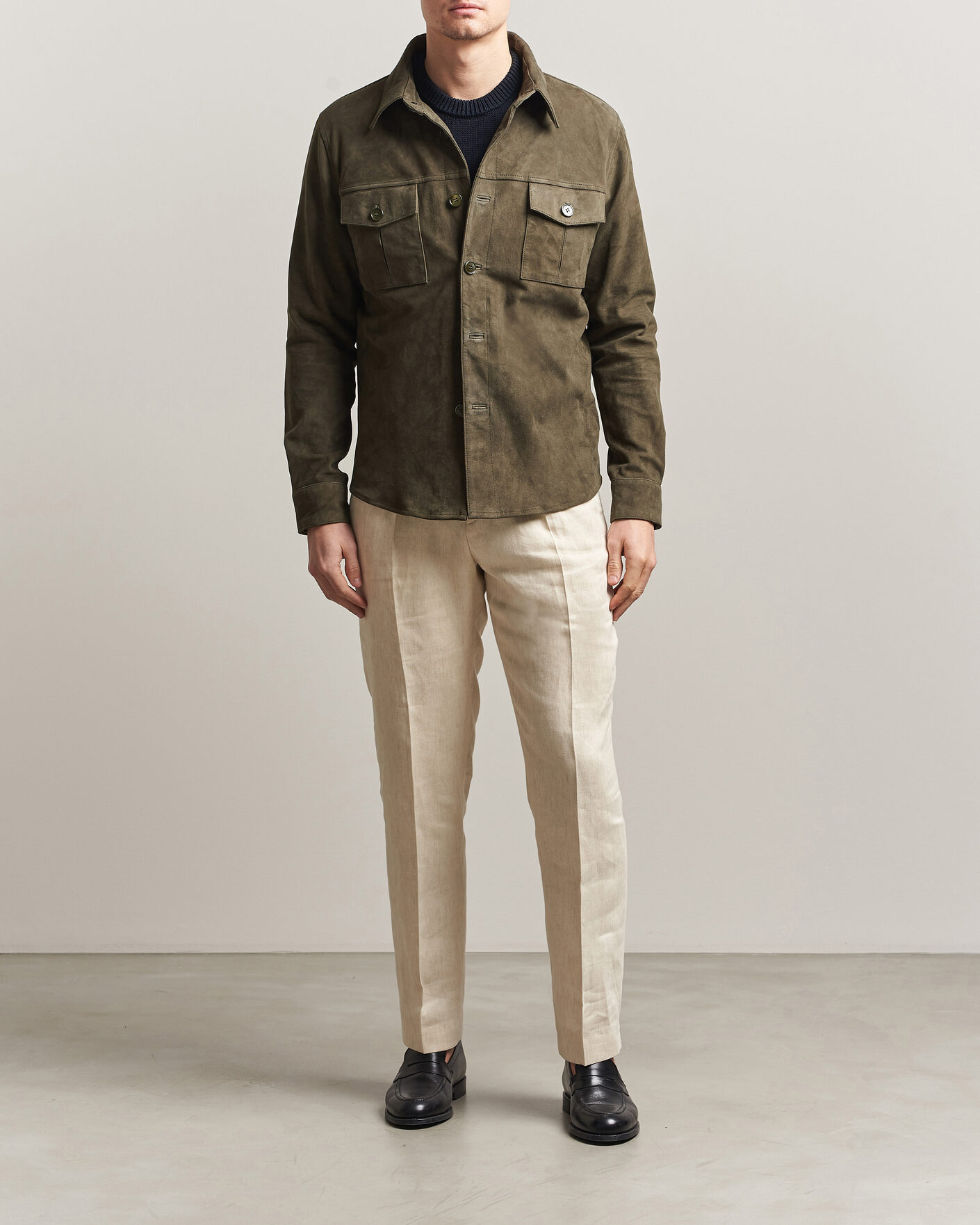 Herre | Jakker | Stenströms | Suede Pocket Overshirt Olive