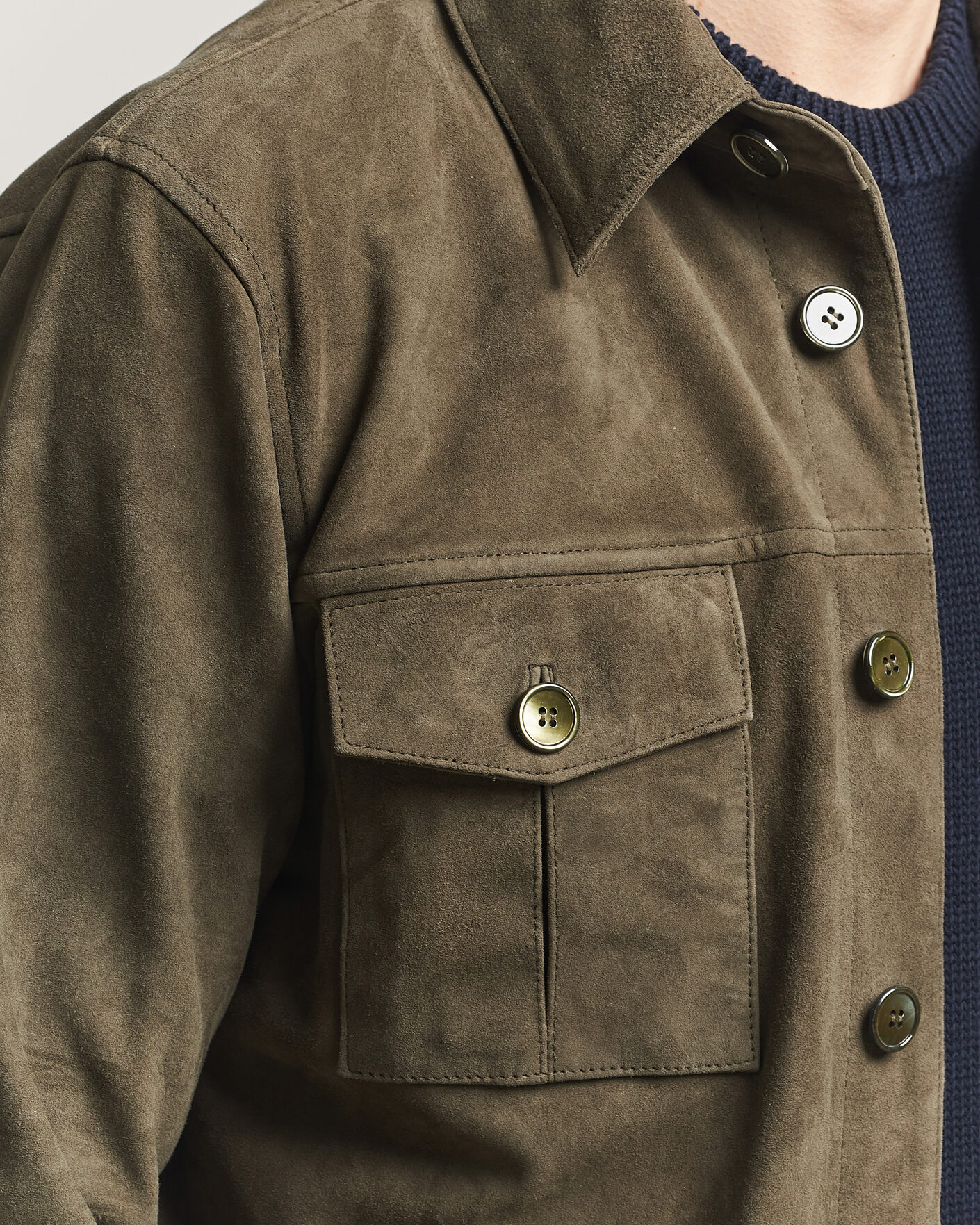 Herre | Jakker | Stenströms | Suede Pocket Overshirt Olive