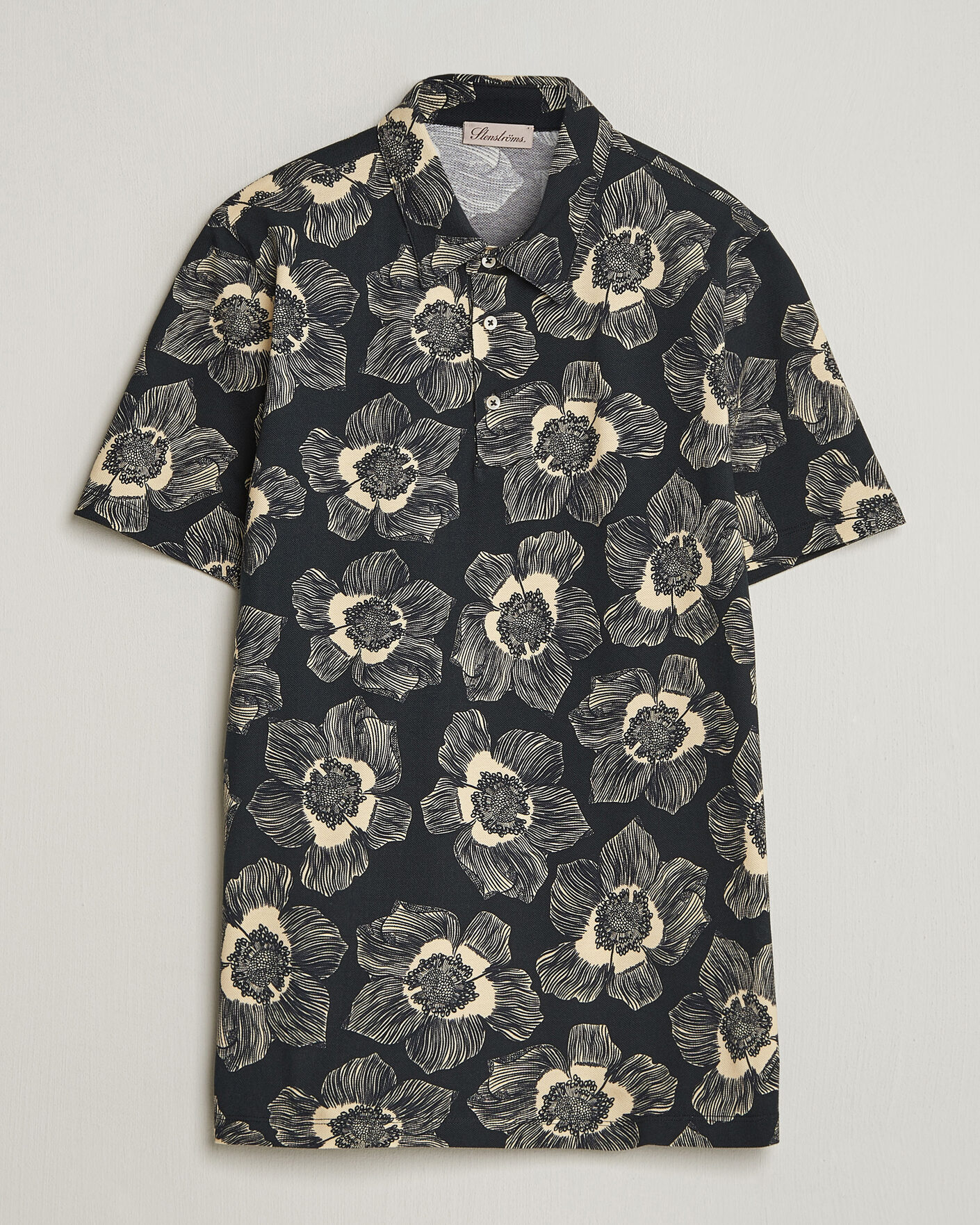 Herre | Pikéer | Stenströms | Printed Cotton Polo Black