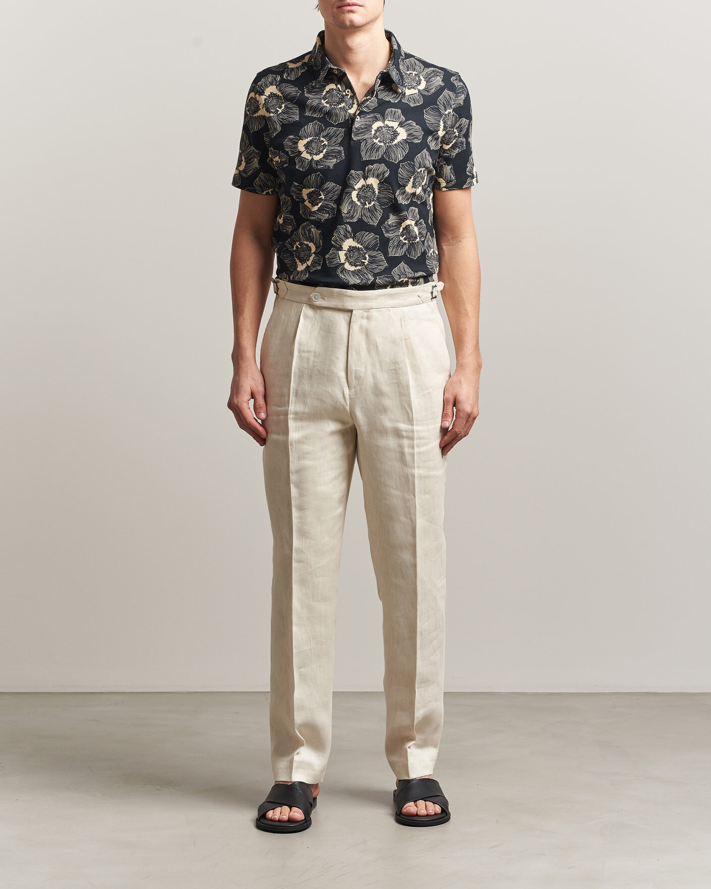 Herre | Pikéer | Stenströms | Printed Cotton Polo Black