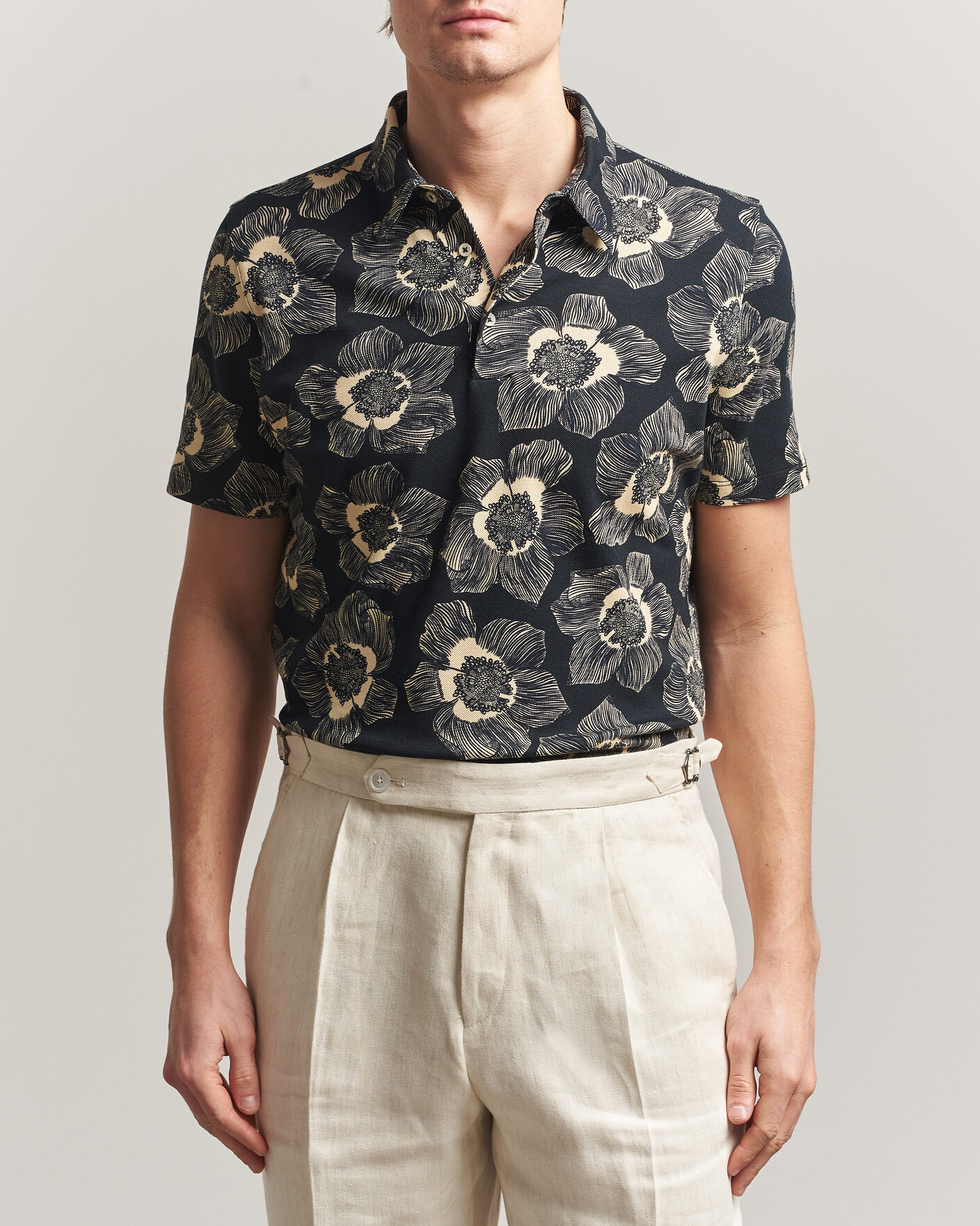 Herre | Pikéer | Stenströms | Printed Cotton Polo Black