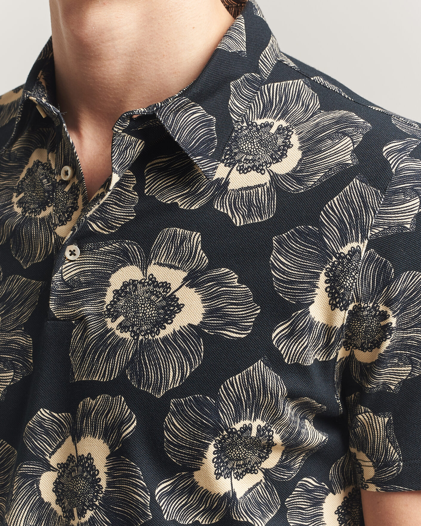 Herre | Pikéer | Stenströms | Printed Cotton Polo Black