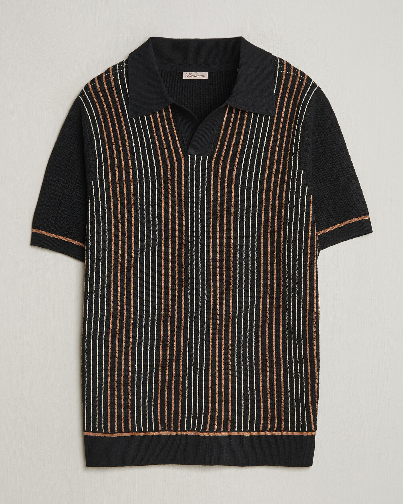 Herre | Pikéer | Stenströms | Knitted Stripe Hemp/Cotton Polo Black