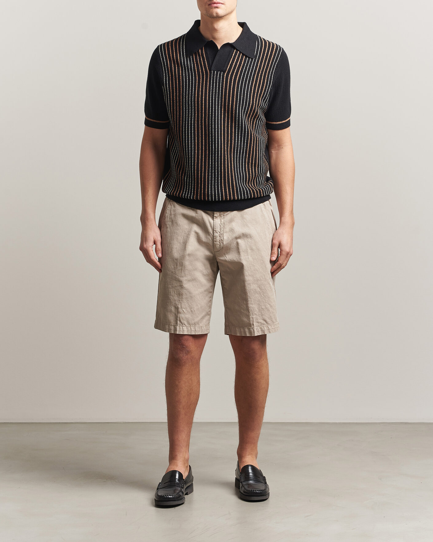 Herre | Pikéer | Stenströms | Knitted Stripe Hemp/Cotton Polo Black