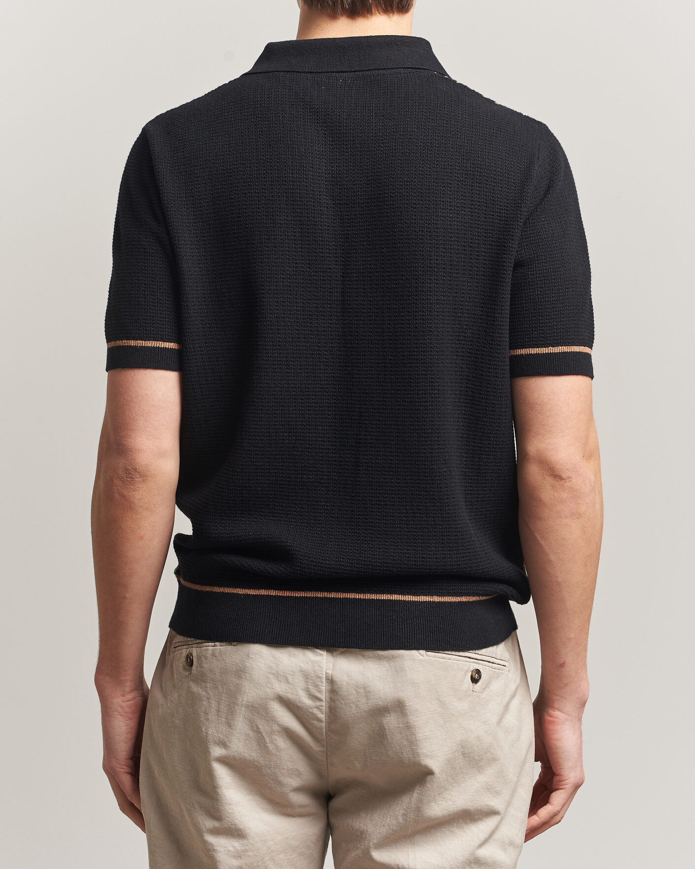 Herre | Pikéer | Stenströms | Knitted Stripe Hemp/Cotton Polo Black