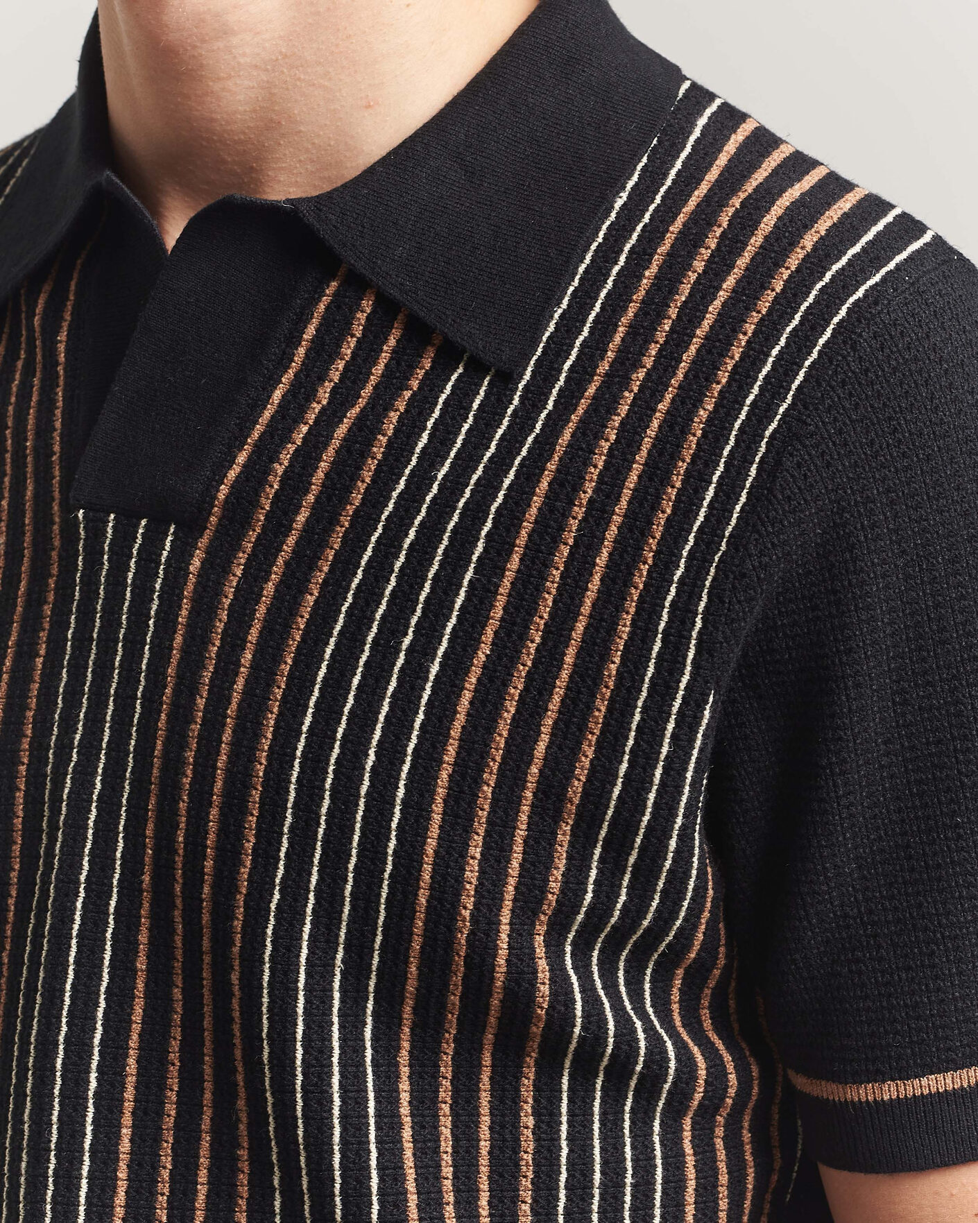 Herre | Pikéer | Stenströms | Knitted Stripe Hemp/Cotton Polo Black