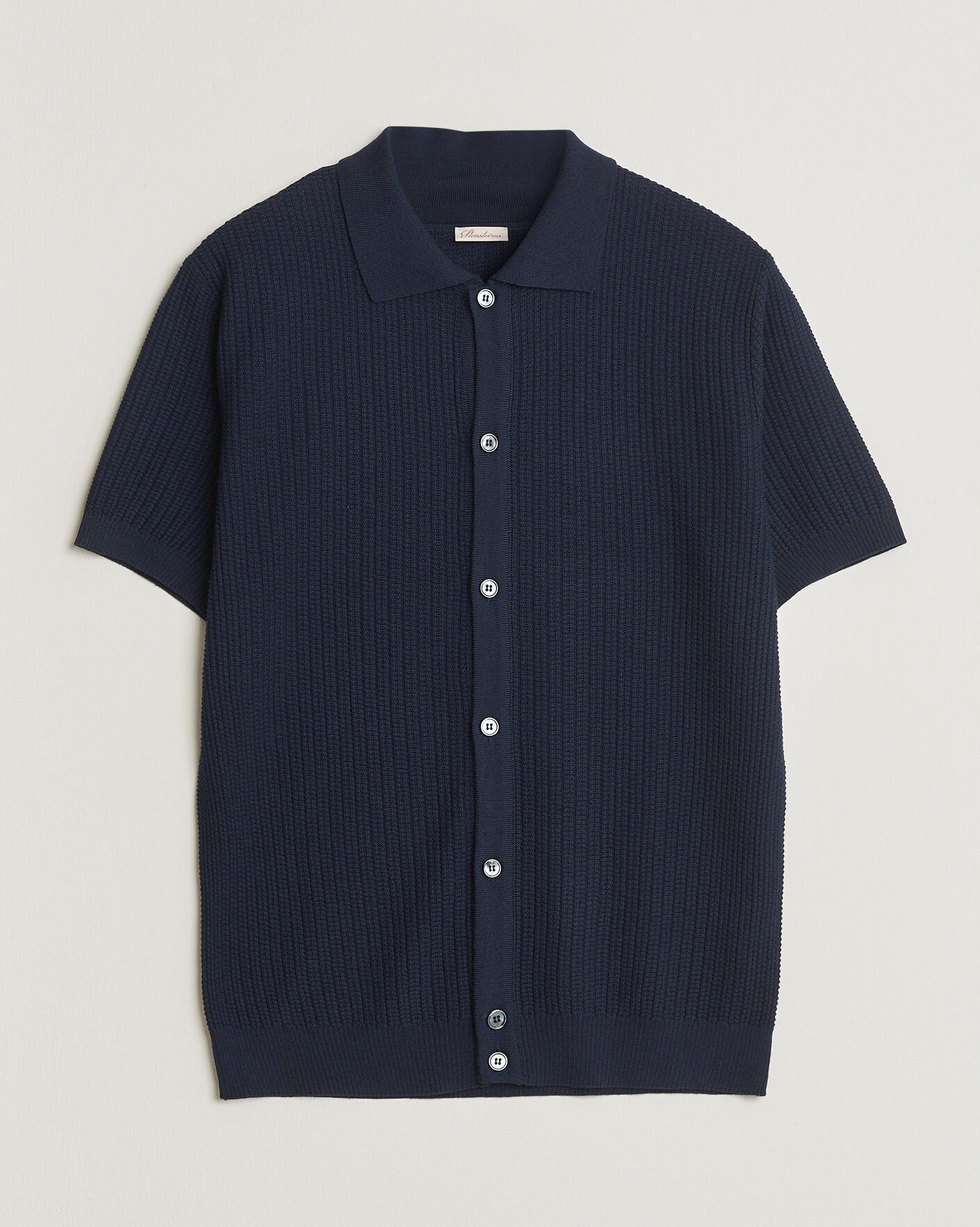 Herre | Pikéer | Stenströms | Knitted Buttonthru Merino Polo Shirt Navy