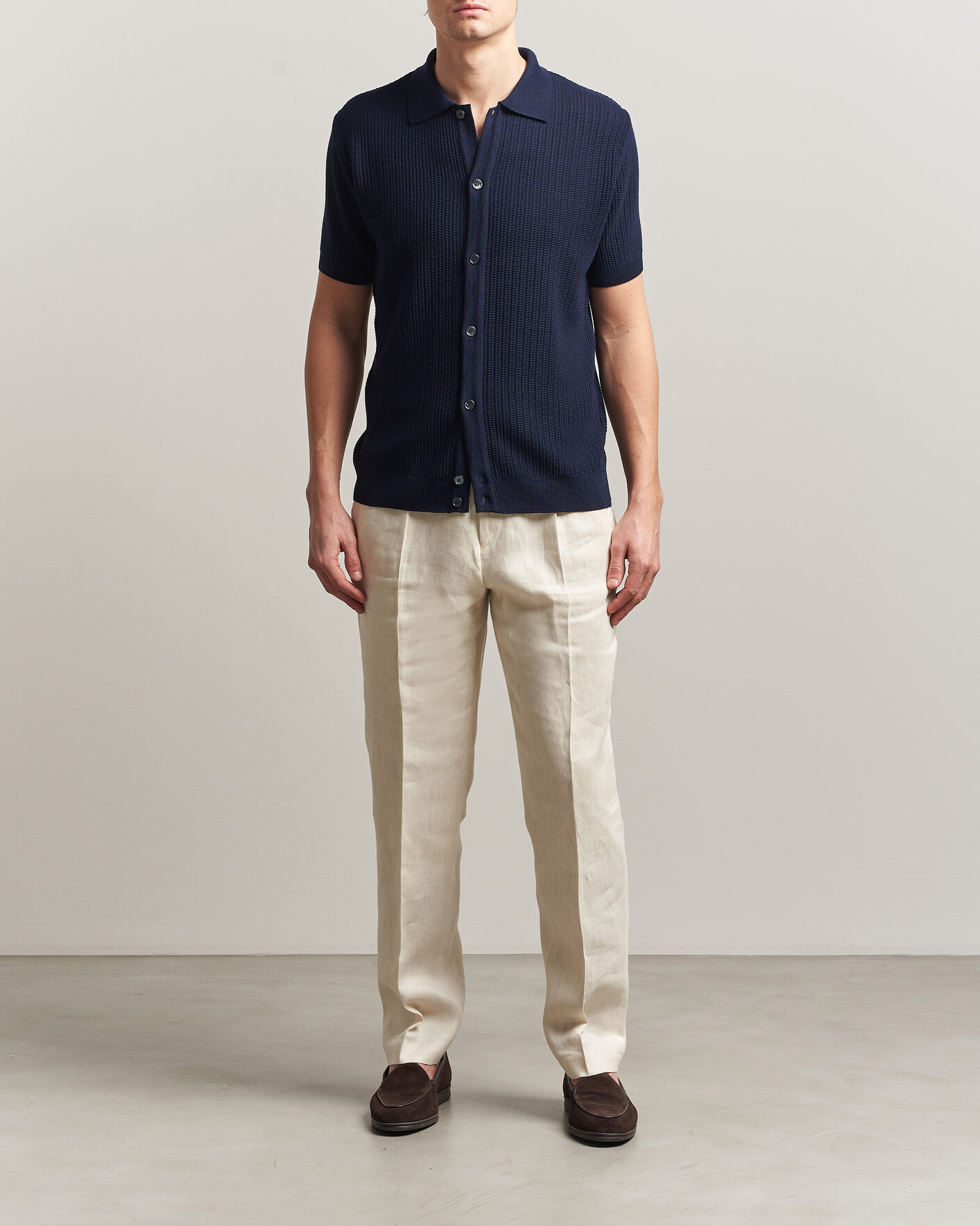 Herre | Pikéer | Stenströms | Knitted Buttonthru Merino Polo Shirt Navy