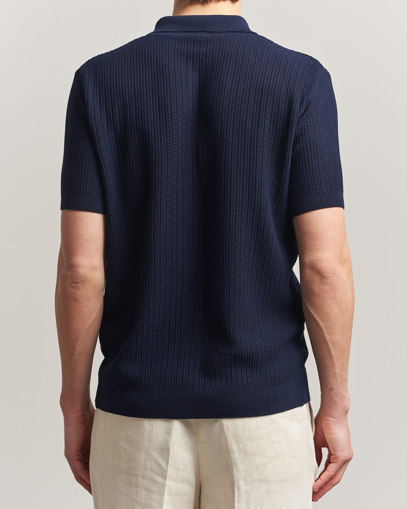 Herre | Pikéer | Stenströms | Knitted Buttonthru Merino Polo Shirt Navy