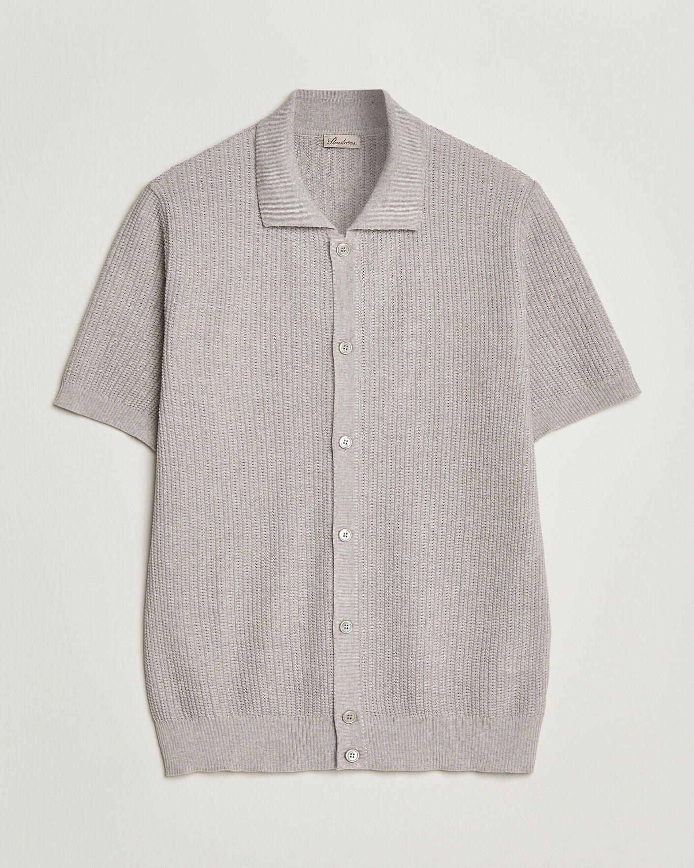 Herre | Pikéer | Stenströms | Knitted Buttonthru Merino Polo Shirt Grey