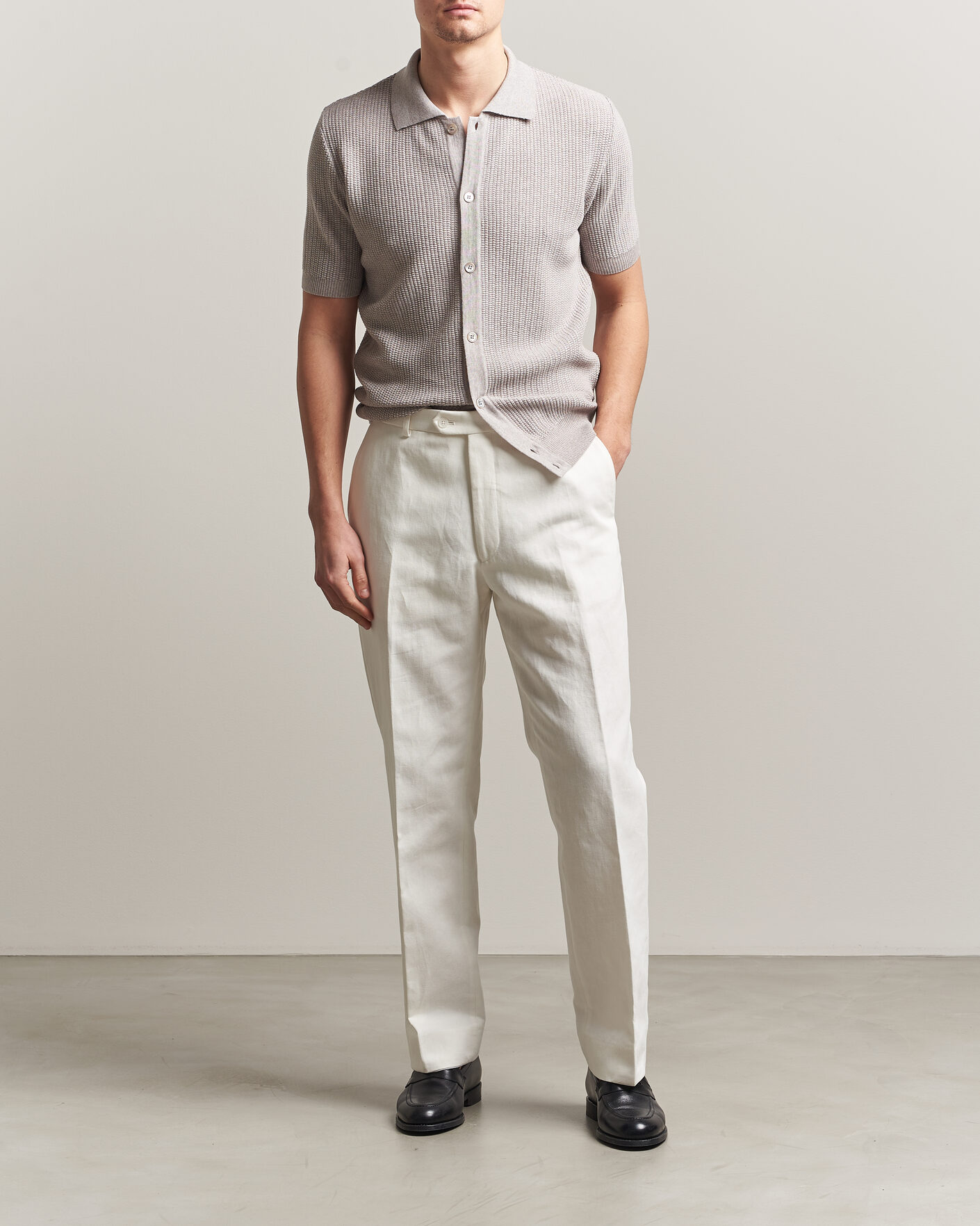 Herre | Pikéer | Stenströms | Knitted Buttonthru Merino Polo Shirt Grey