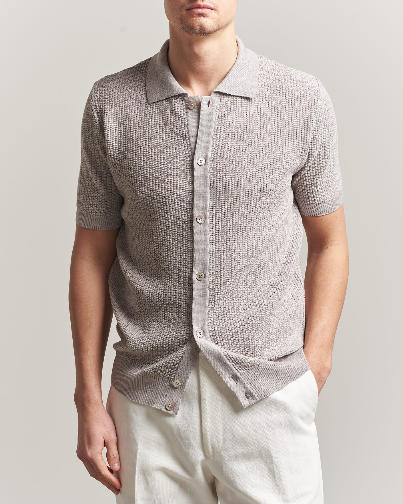 Herre | Pikéer | Stenströms | Knitted Buttonthru Merino Polo Shirt Grey