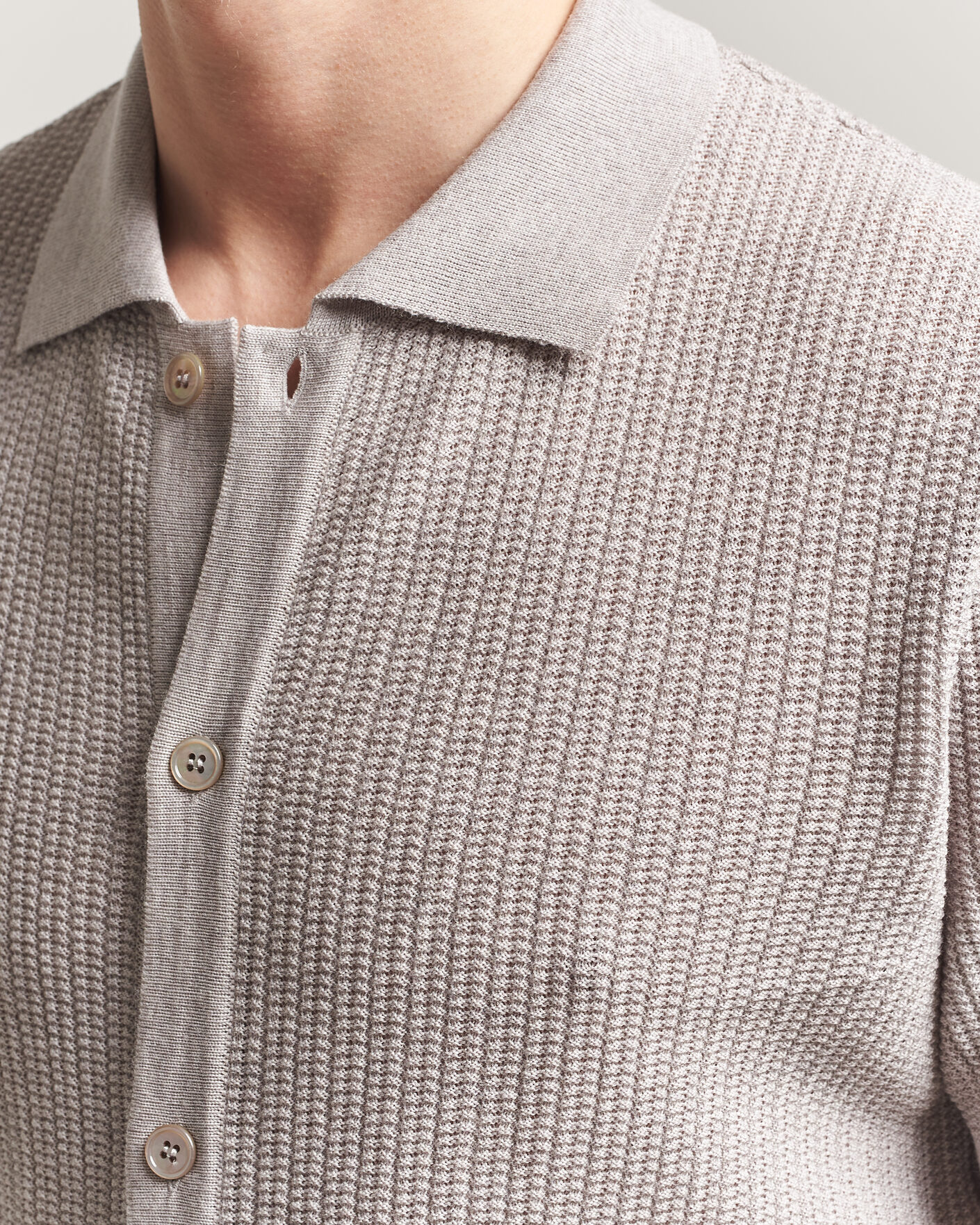 Herre | Pikéer | Stenströms | Knitted Buttonthru Merino Polo Shirt Grey