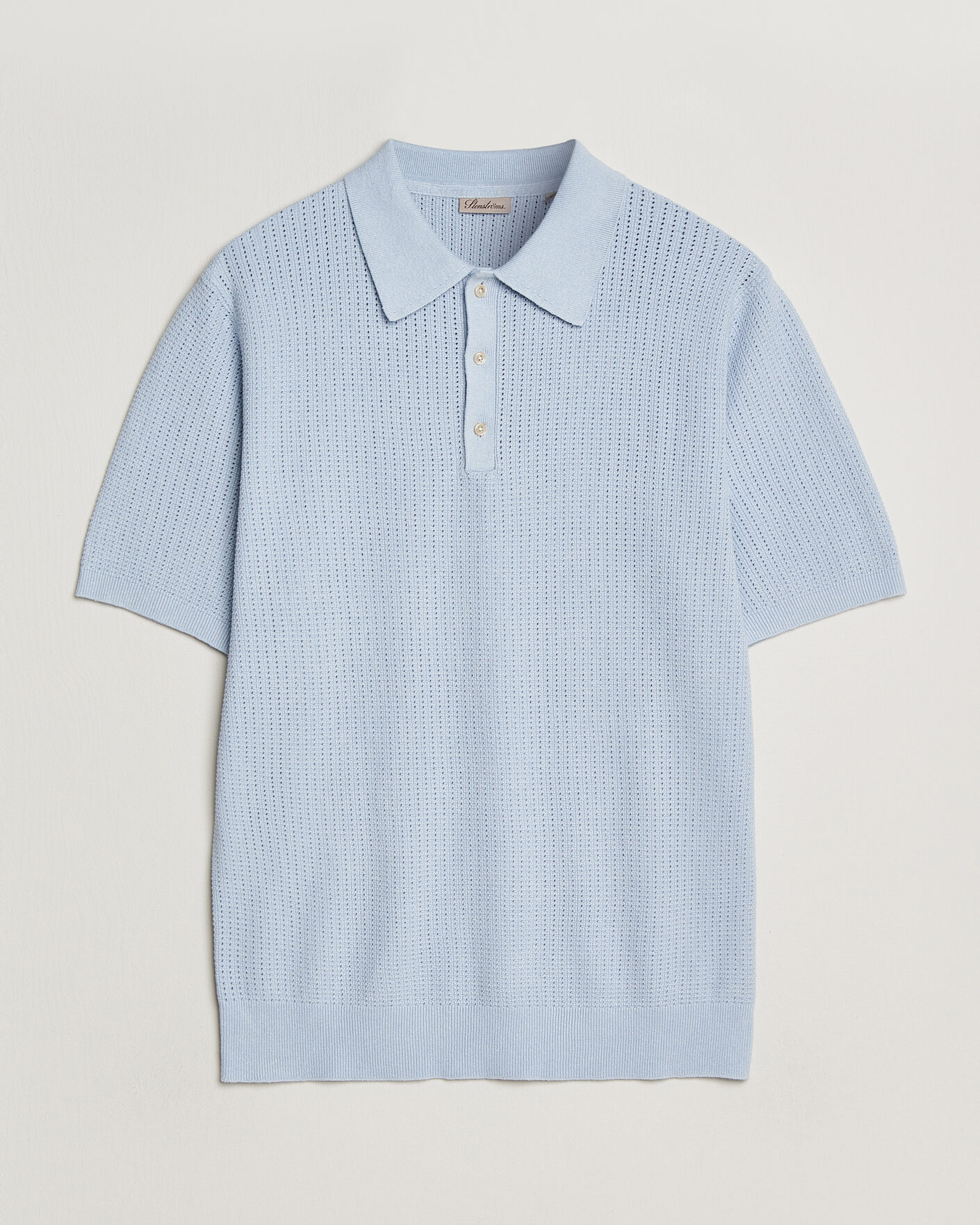 Herre | Pikéer | Stenströms | Knitted Textured Cotton/Hemp Polo Light Blue