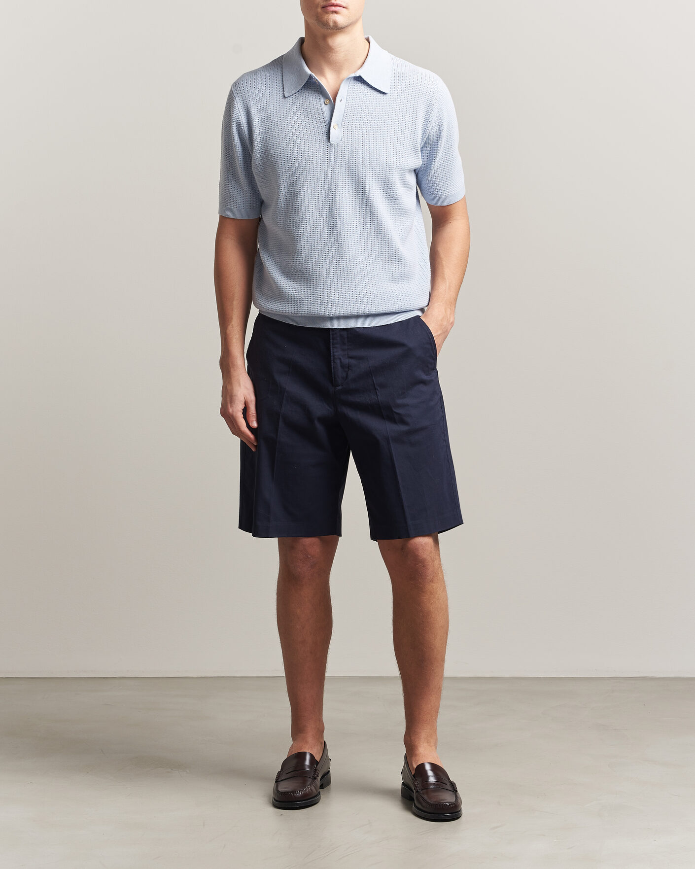 Herre | Pikéer | Stenströms | Knitted Textured Cotton/Hemp Polo Light Blue