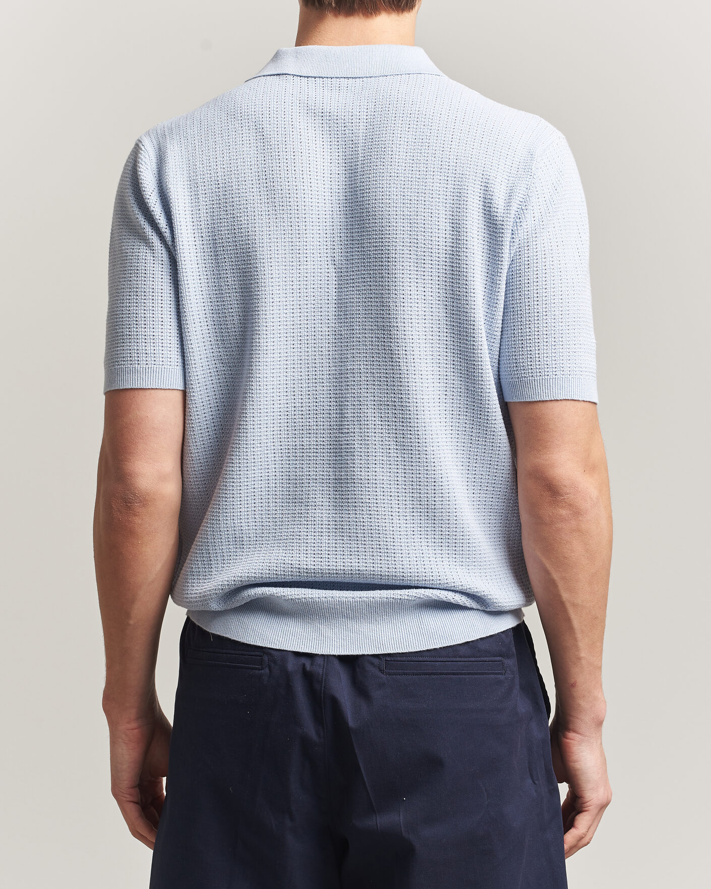 Herre | Pikéer | Stenströms | Knitted Textured Cotton/Hemp Polo Light Blue