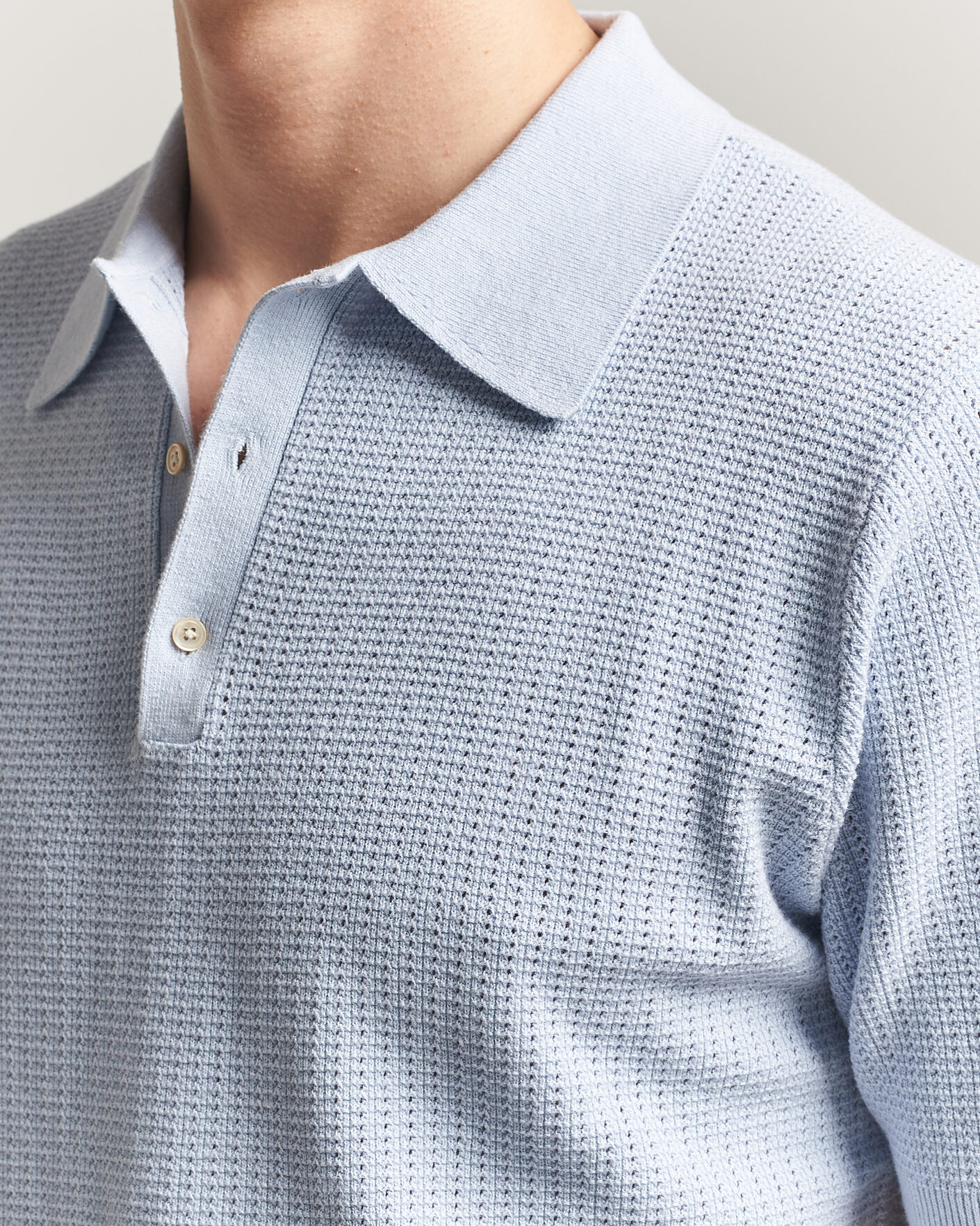 Herre | Pikéer | Stenströms | Knitted Textured Cotton/Hemp Polo Light Blue