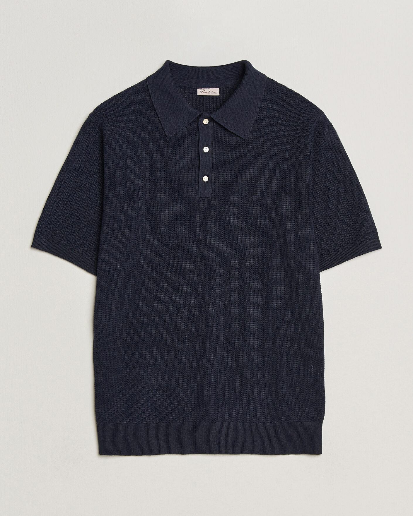 Herre | Pikéer | Stenströms | Knitted Textured Cotton/Hemp Polo Navy