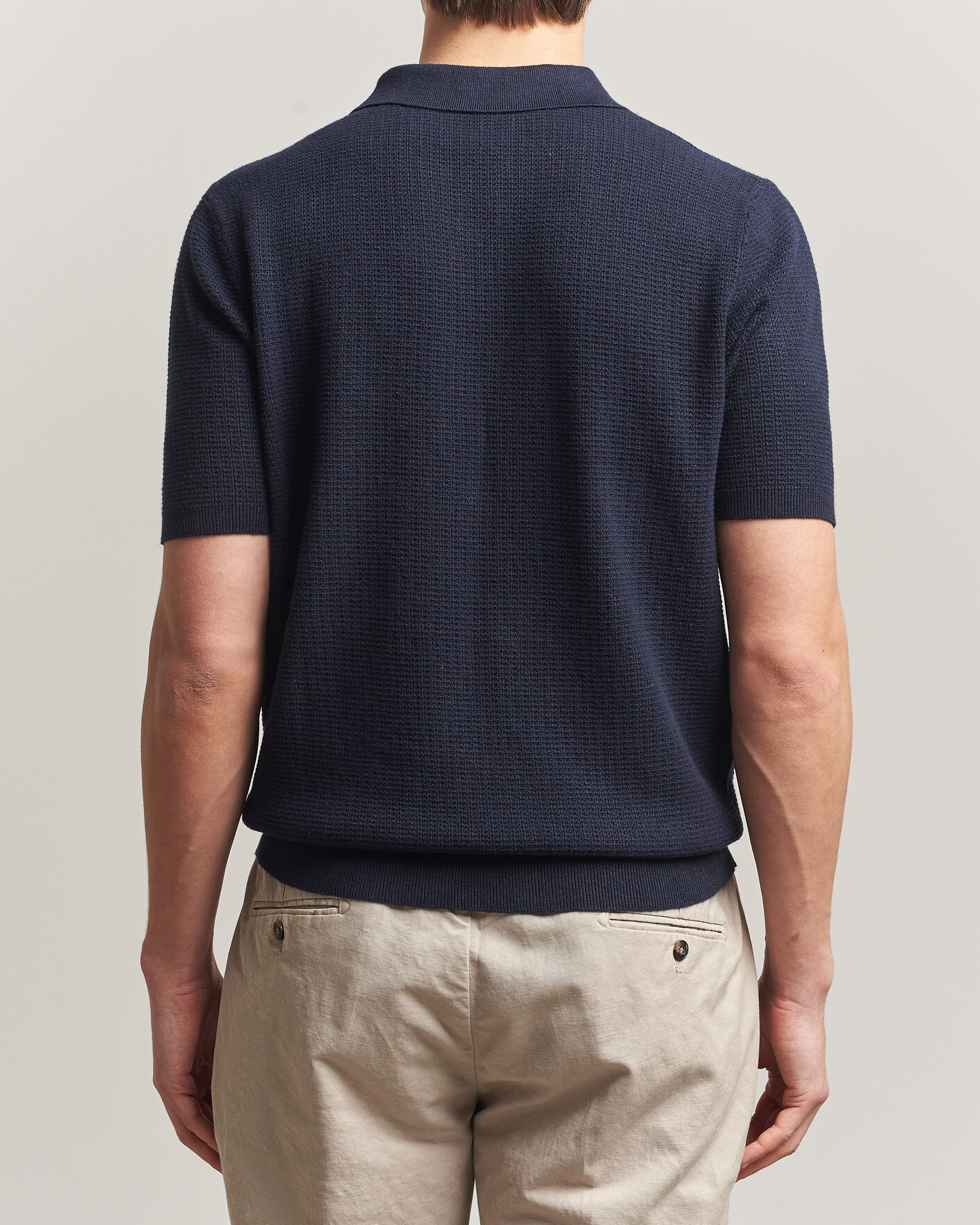 Herre | Pikéer | Stenströms | Knitted Textured Cotton/Hemp Polo Navy