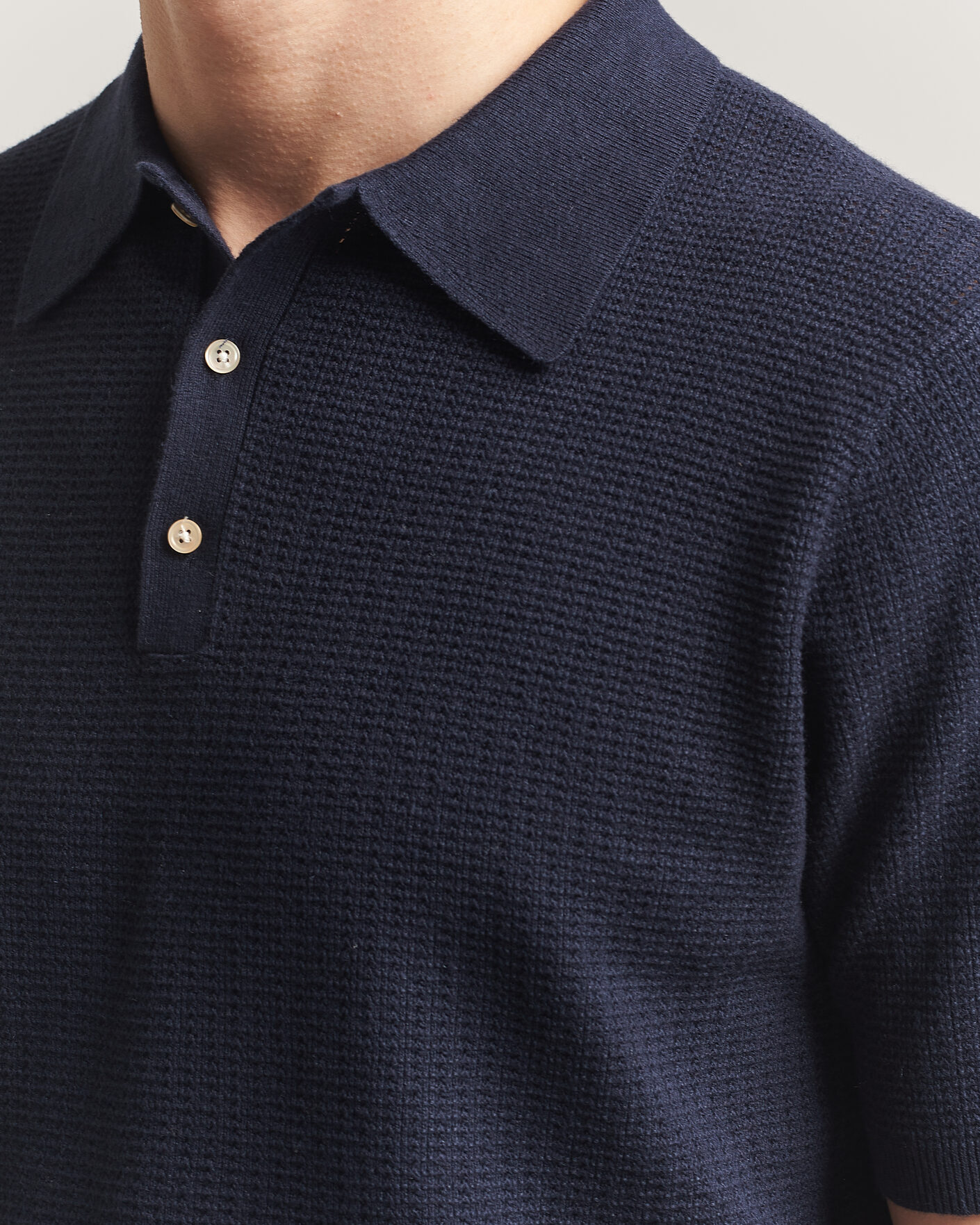 Herre | Pikéer | Stenströms | Knitted Textured Cotton/Hemp Polo Navy