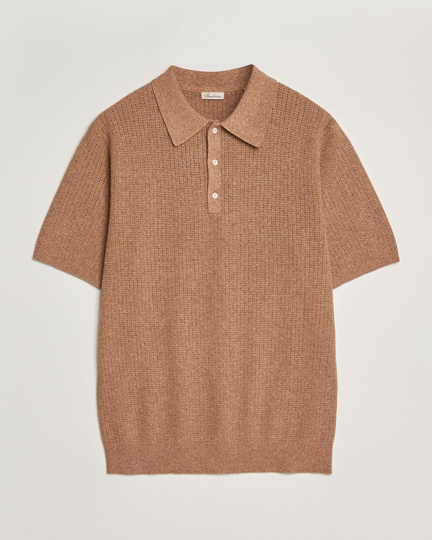 Herre | Pikéer | Stenströms | Knitted Textured Cotton/Hemp Polo Light Brown