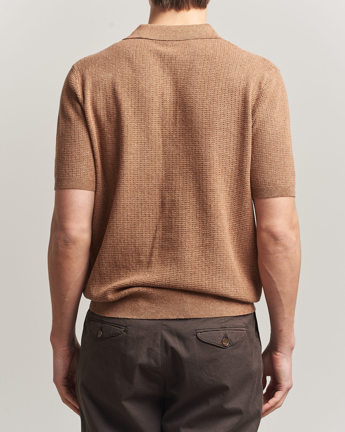 Herre | Pikéer | Stenströms | Knitted Textured Cotton/Hemp Polo Light Brown