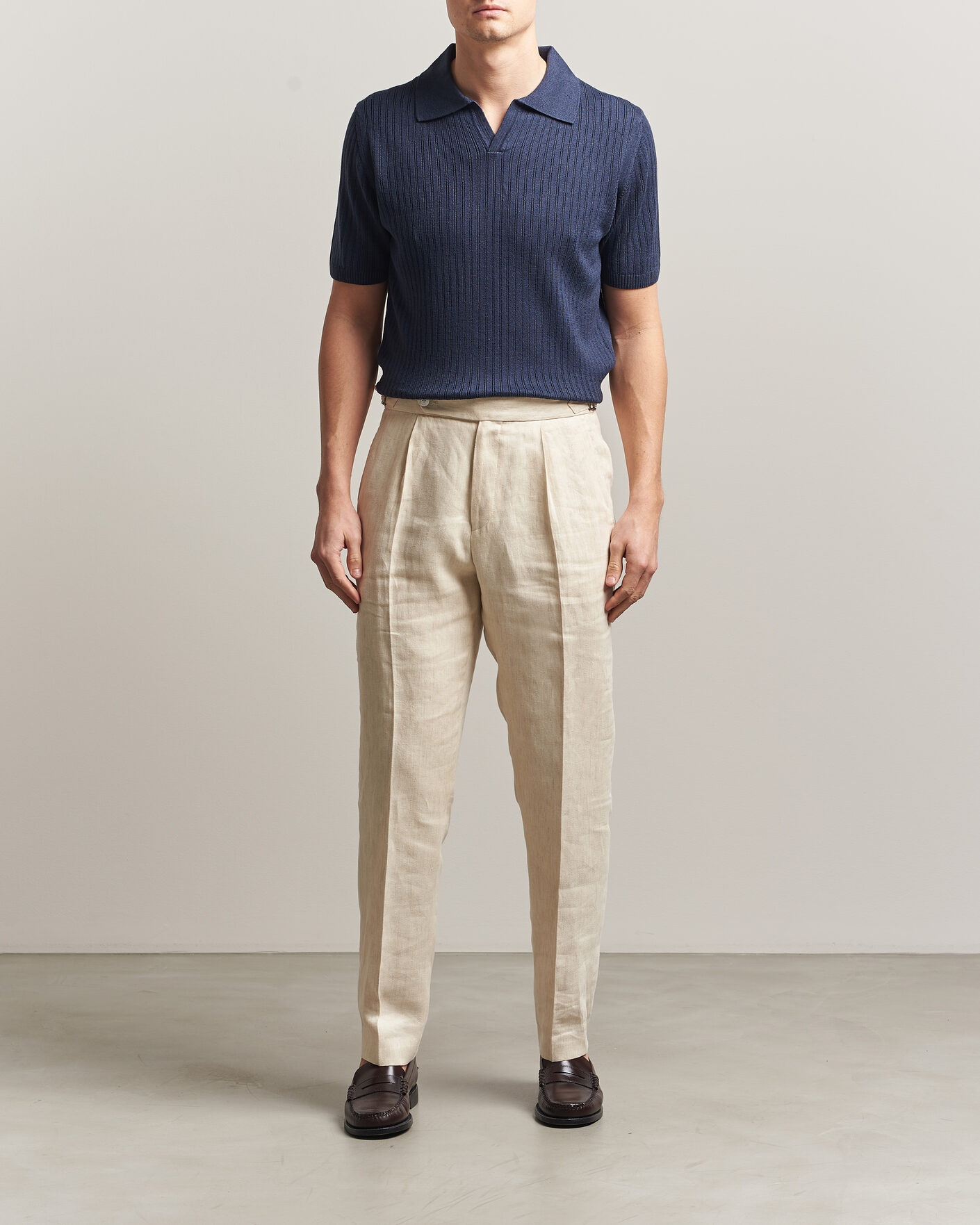 Herre | Pikéer | Stenströms | Linen/Merino Structured Polo Navy