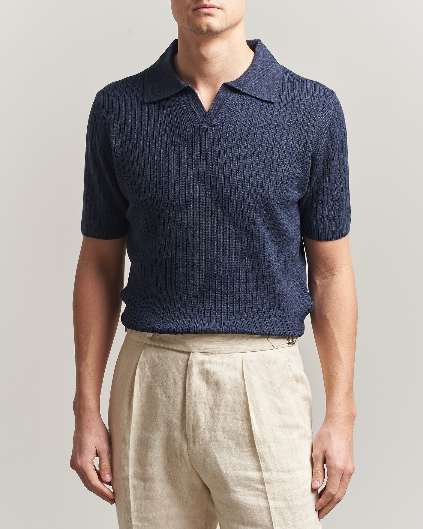 Herre | Pikéer | Stenströms | Linen/Merino Structured Polo Navy