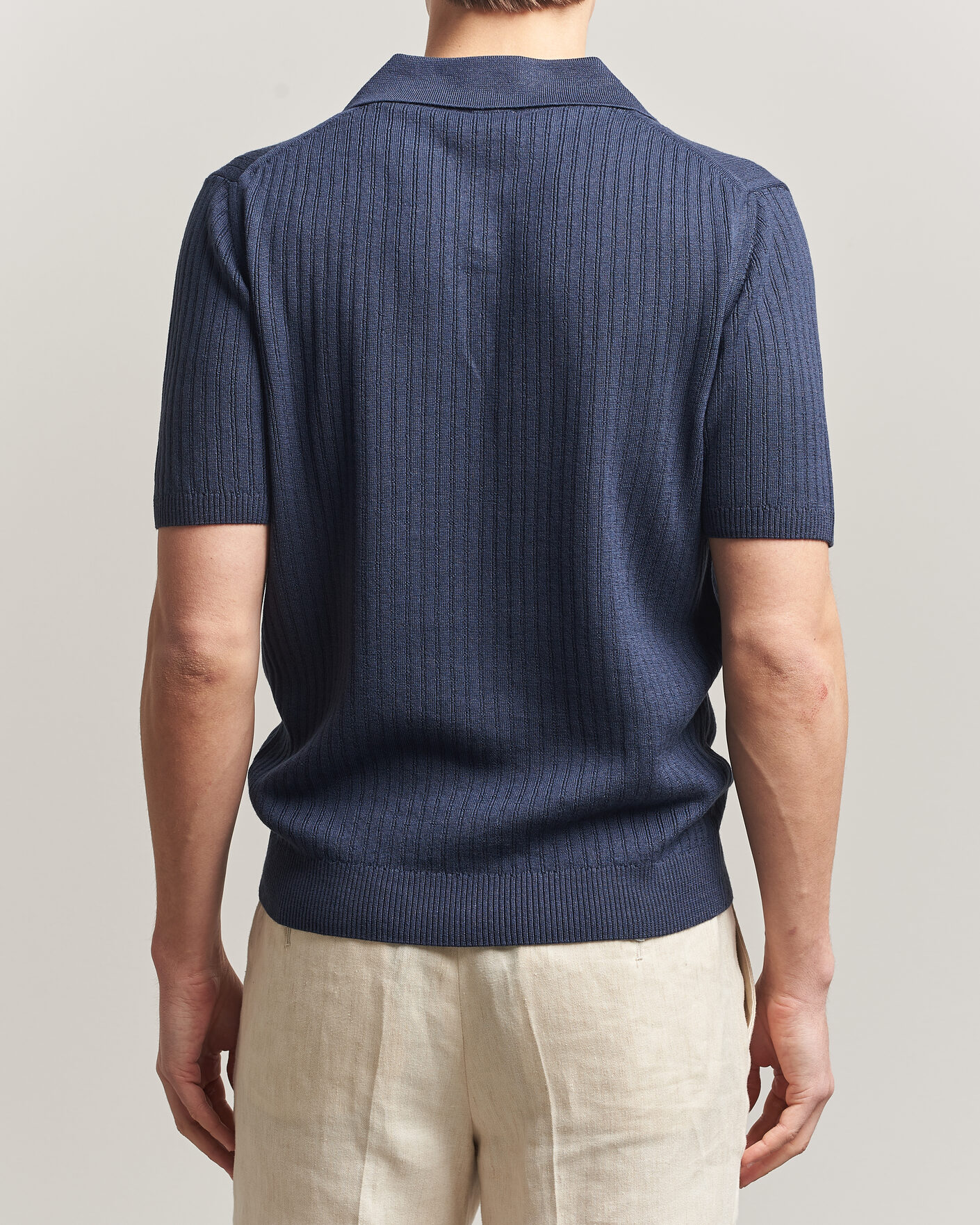 Herre | Pikéer | Stenströms | Linen/Merino Structured Polo Navy