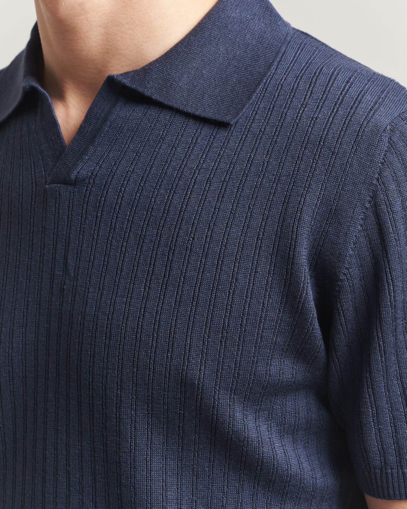 Herre | Pikéer | Stenströms | Linen/Merino Structured Polo Navy