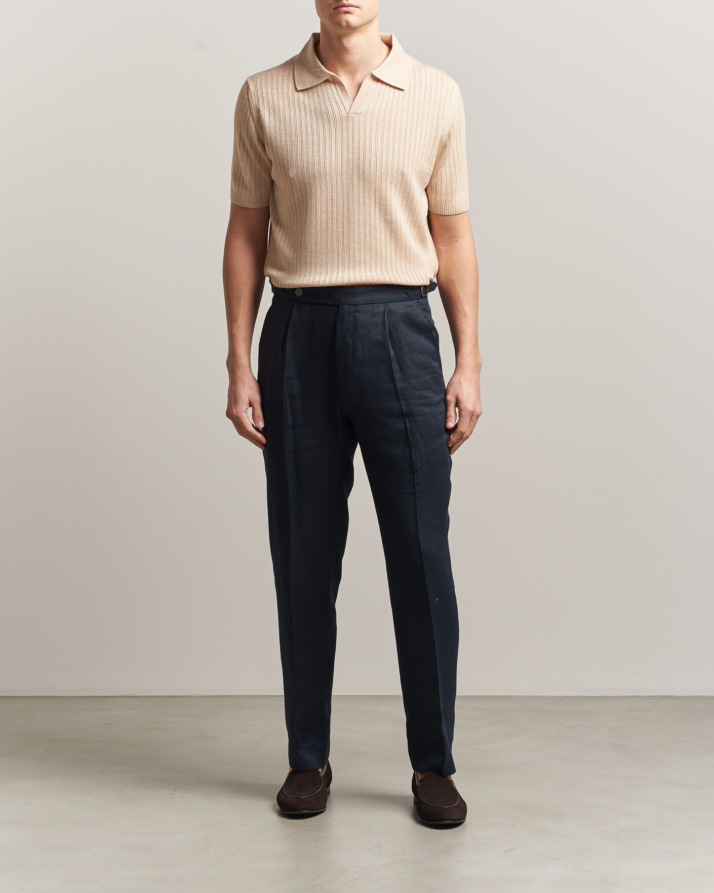 Herre | Pikéer | Stenströms | Linen/Merino Structured Polo Beige
