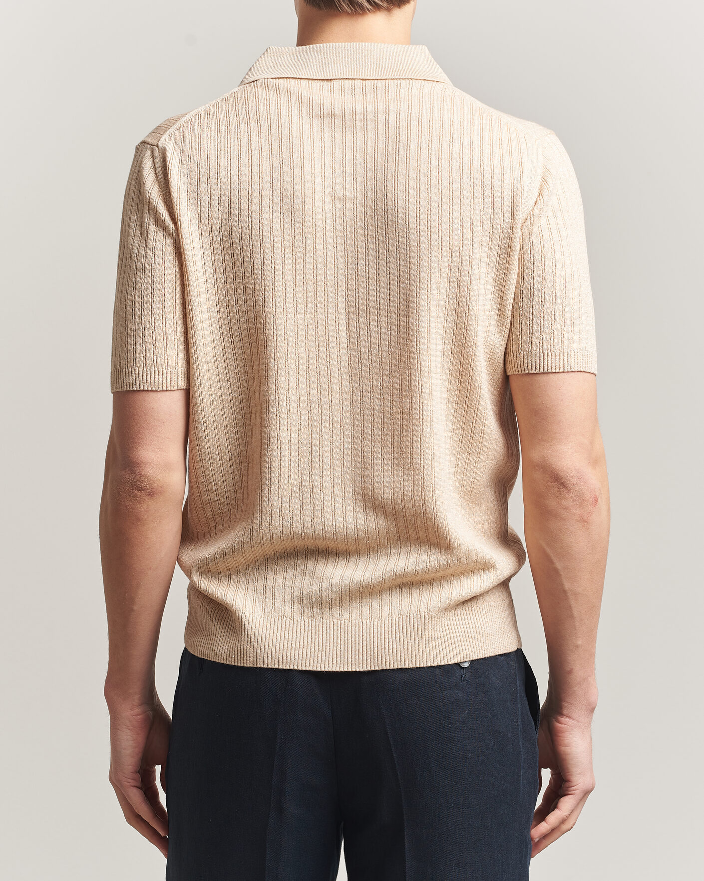 Herre | Pikéer | Stenströms | Linen/Merino Structured Polo Beige