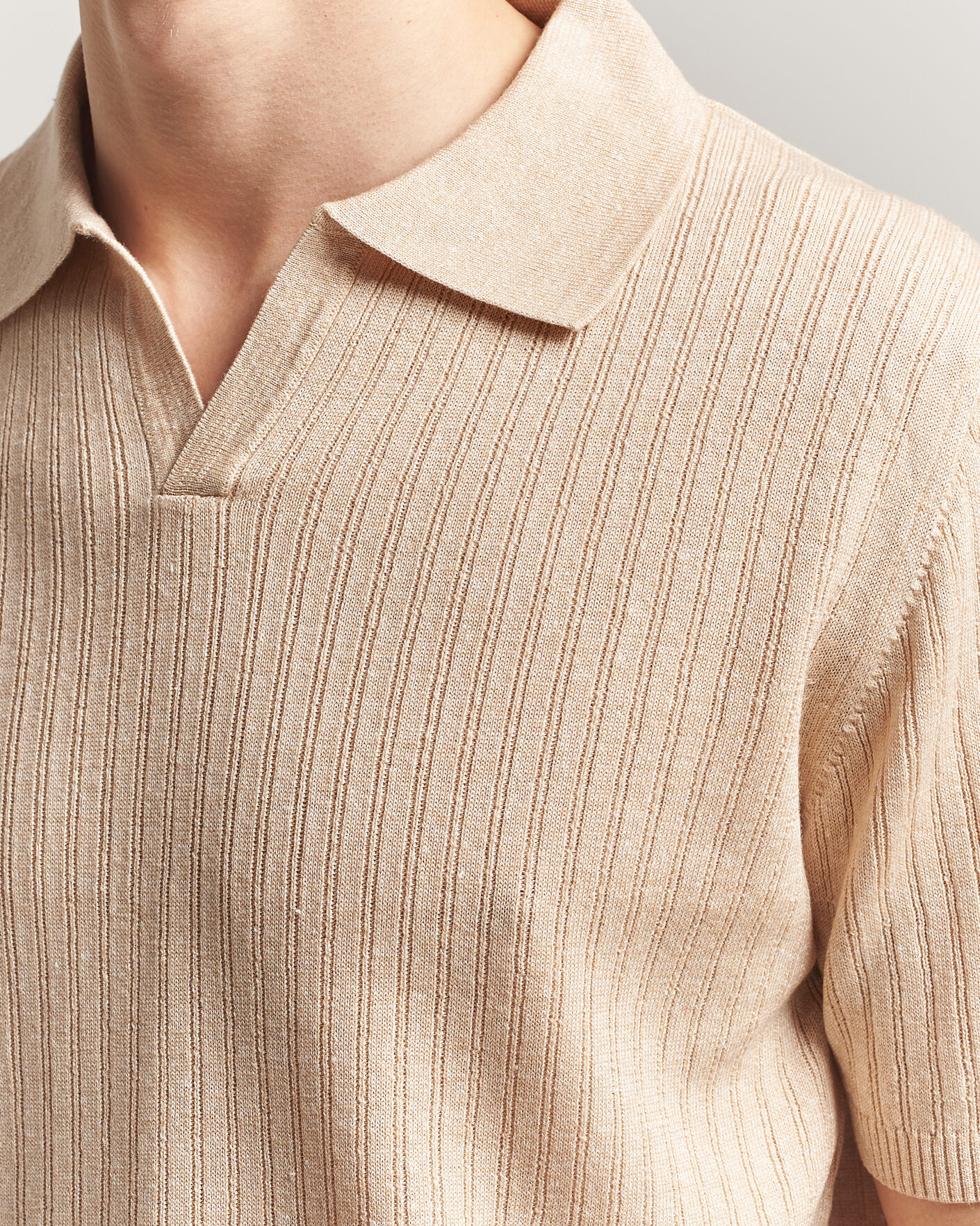 Herre | Pikéer | Stenströms | Linen/Merino Structured Polo Beige